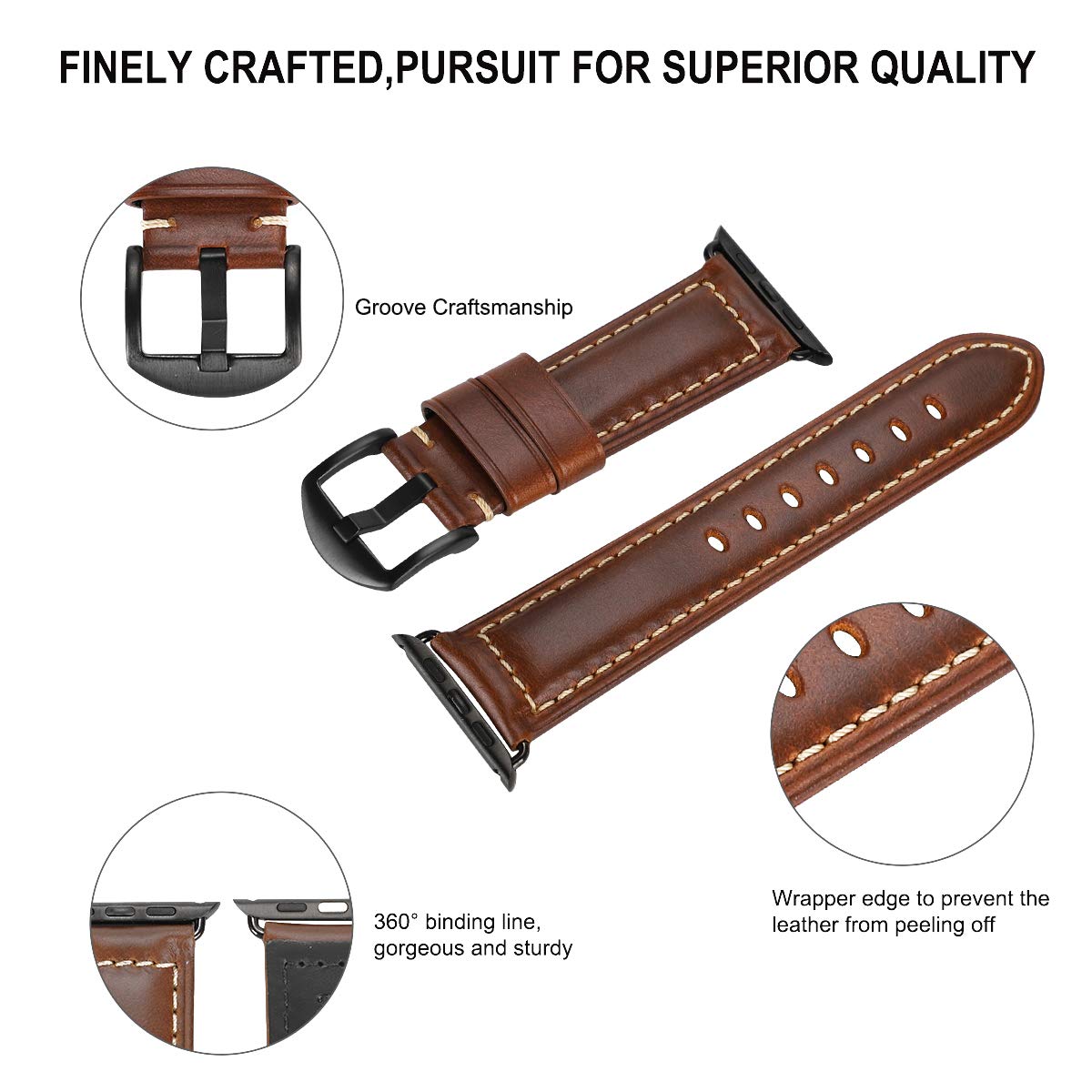 Foto 2 | Correa de Piel Auténtica Huafiy para Apple Watch 38/49 mm - Venta Internacional
