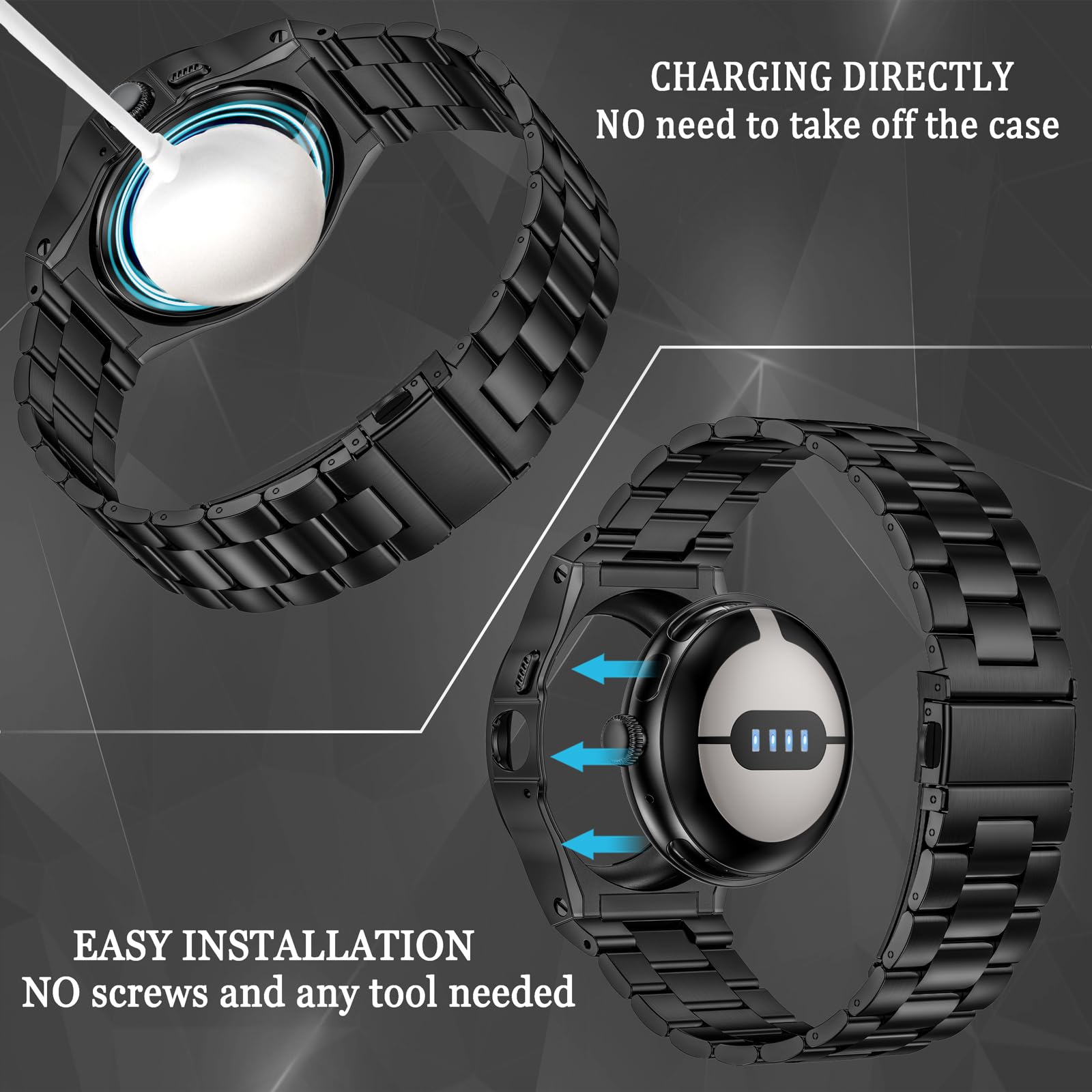 Foto 3 pulgar | Watch Band + Funda Miohhr Compatible con Google Pixel Watch 41 mm Acero Inoxidable Negro - Venta Internacional