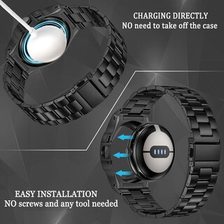 Foto 2 | Watch Band + Funda Miohhr Compatible con Google Pixel Watch 41 mm Acero Inoxidable Negro - Venta Internacional