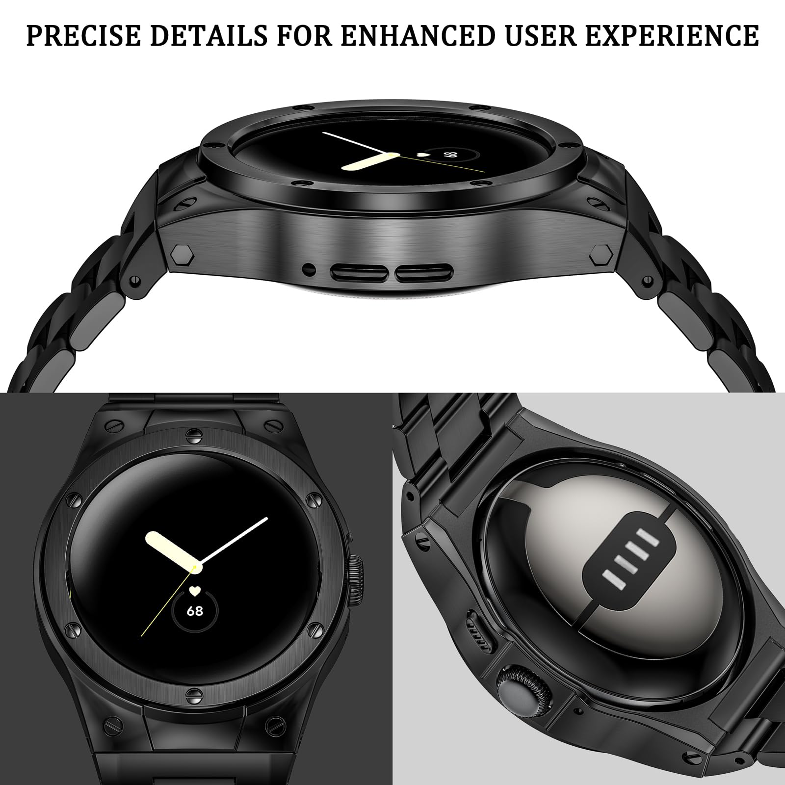 Foto 4 pulgar | Watch Band + Funda Miohhr Compatible con Google Pixel Watch 41 mm Acero Inoxidable Negro - Venta Internacional
