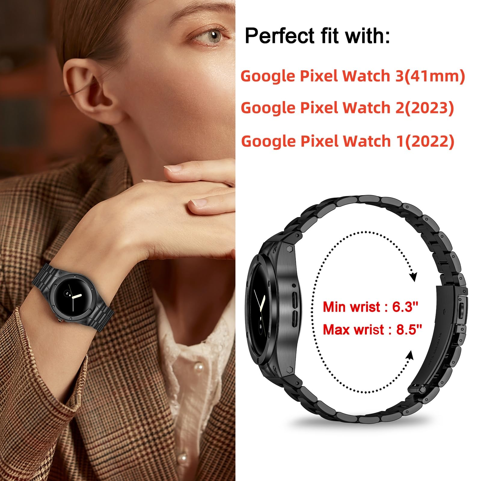 Foto 6 pulgar | Watch Band + Funda Miohhr Compatible con Google Pixel Watch 41 mm Acero Inoxidable Negro - Venta Internacional