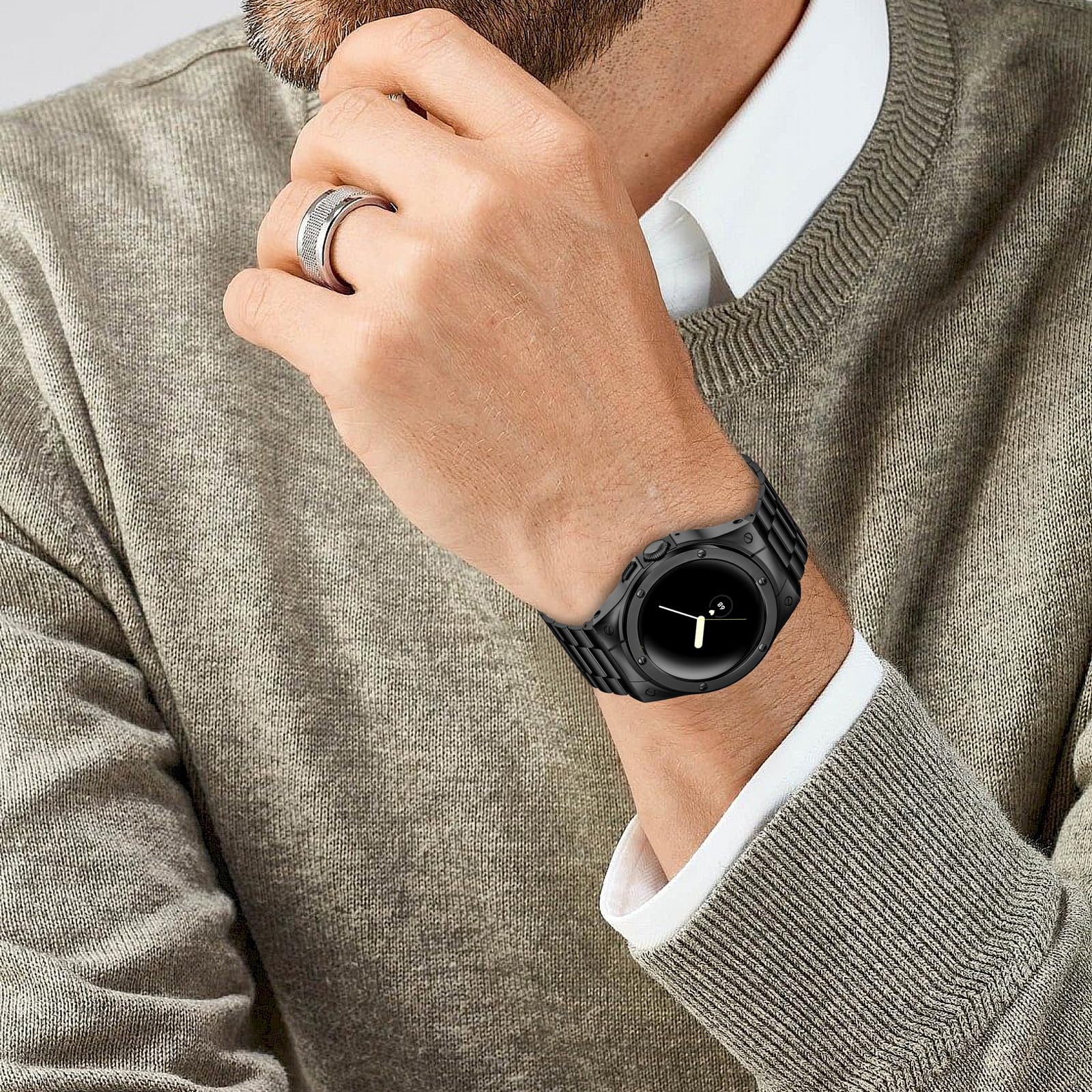 Foto 7 pulgar | Watch Band + Funda Miohhr Compatible con Google Pixel Watch 41 mm Acero Inoxidable Negro - Venta Internacional