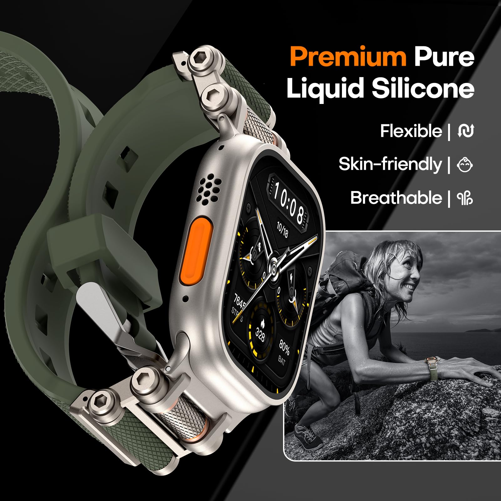 Foto 4 pulgar | Correa De Reloj Tauri Diseñada para Apple Watch Ultra 49 mm Verde Militar - Venta Internacional