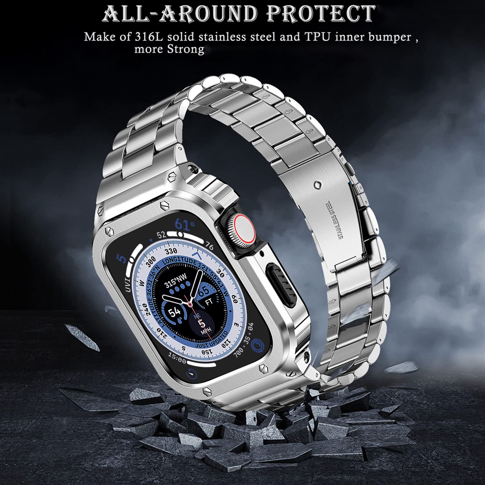 Foto 4 pulgar | Correa y Funda de Reloj MioHHR de Acero Inoxidable para Apple 41/40/38 mm - Venta Internacional