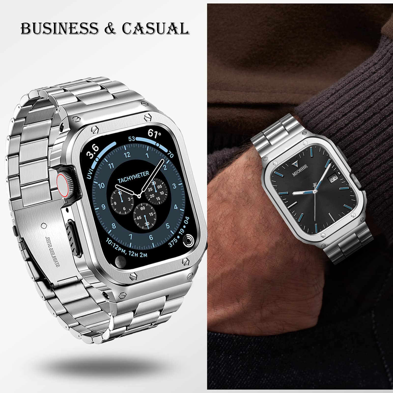 Foto 4 | Correa y Funda de Reloj MioHHR de Acero Inoxidable para Apple 41/40/38 mm - Venta Internacional