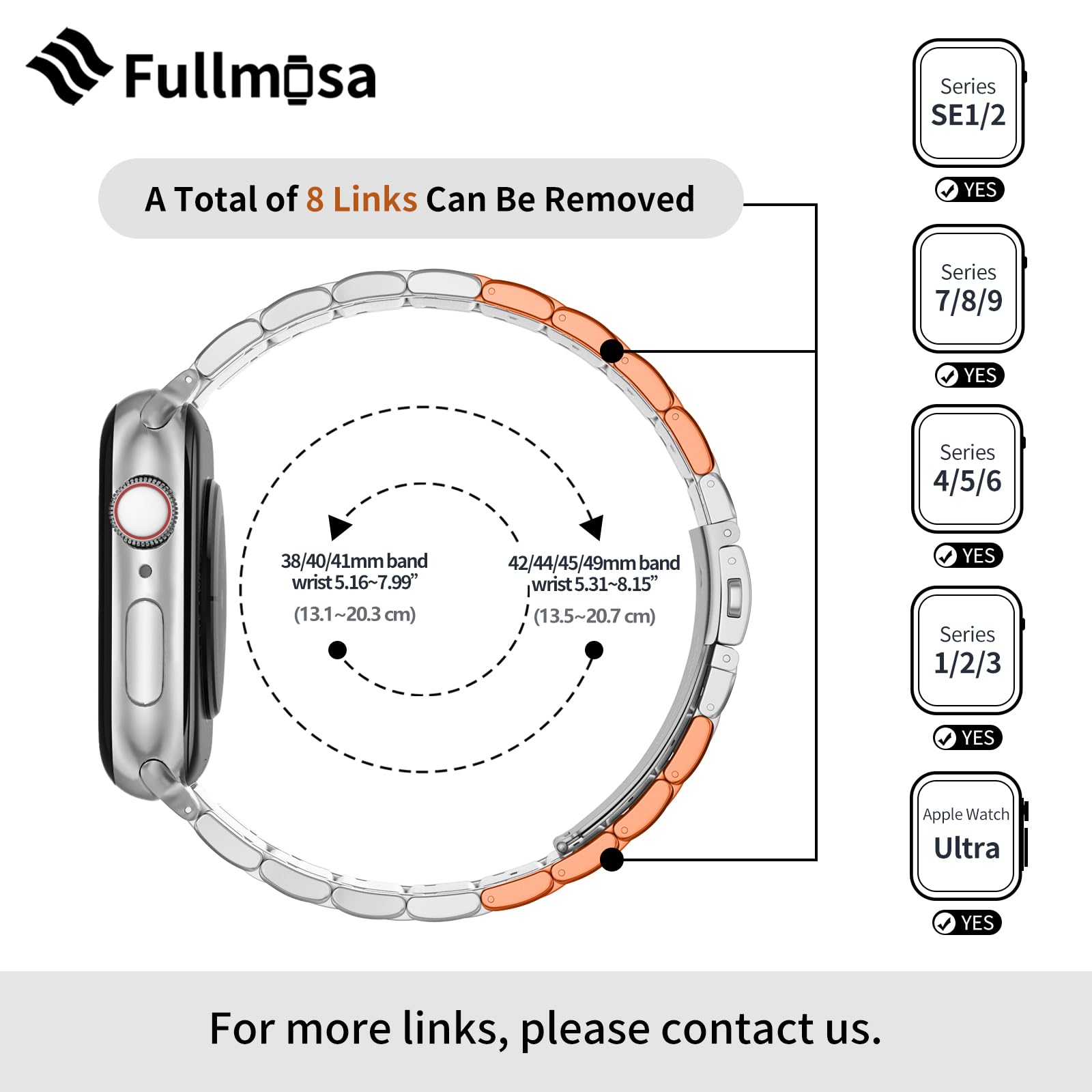 Foto 5 pulgar | Correa de Reloj Fullmosa de Acero Inoxidable para Apple de 41 /40 / 38 mm - Venta Internacional