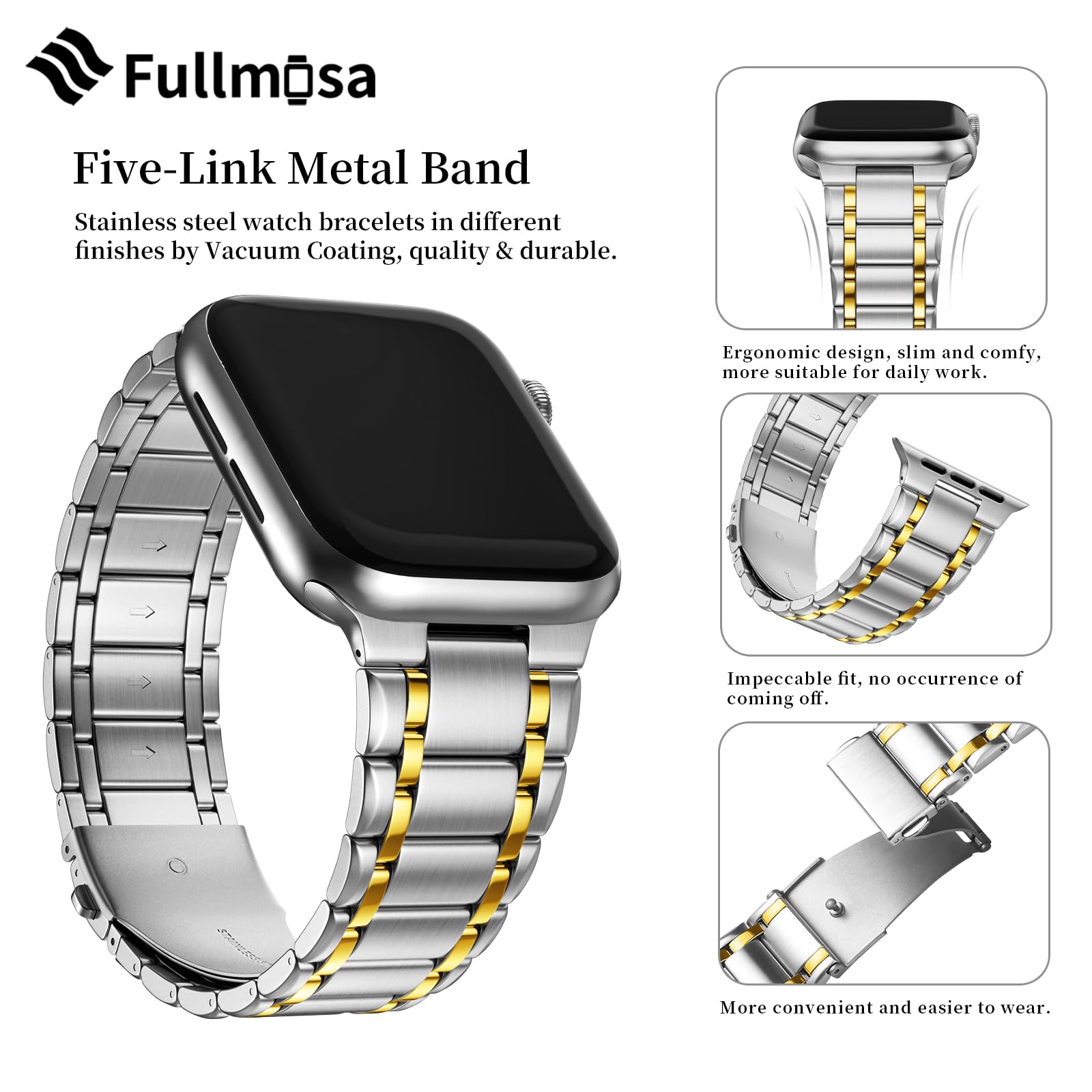 Foto 6 pulgar | Correa de Reloj Fullmosa de Acero Inoxidable para Apple de 41 /40 / 38 mm - Venta Internacional