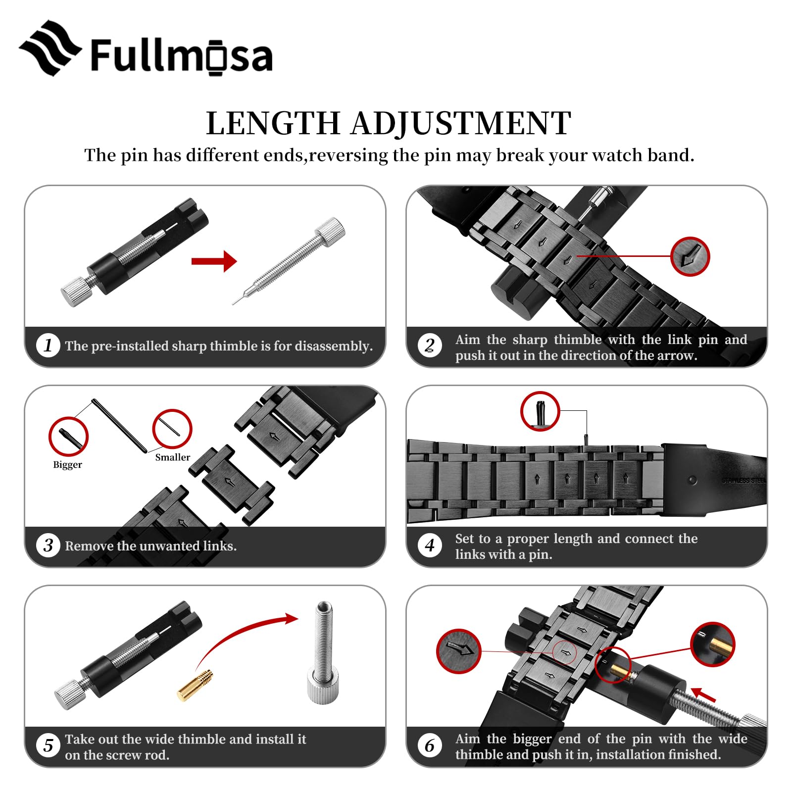 Foto 8 pulgar | Correa de Reloj Fullmosa de Acero Inoxidable Apple Watch 42 /44 mm - Venta Internacional