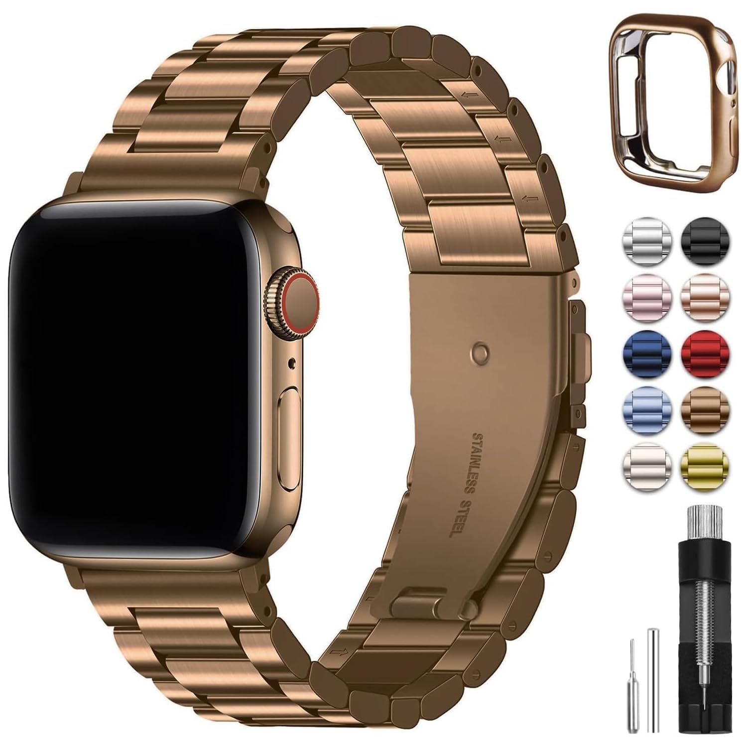 Foto 2 pulgar | Correa Fullmosa de Metal para Apple Watch 42 / 44 / 45 mm Café Dorado - Venta Internacional