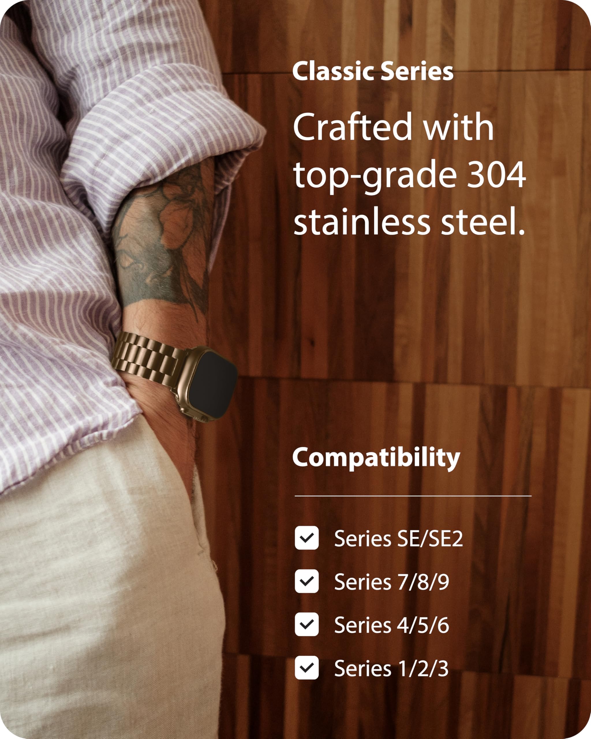 Foto 4 pulgar | Correa Fullmosa de Metal para Apple Watch 42 / 44 / 45 mm Café Dorado - Venta Internacional