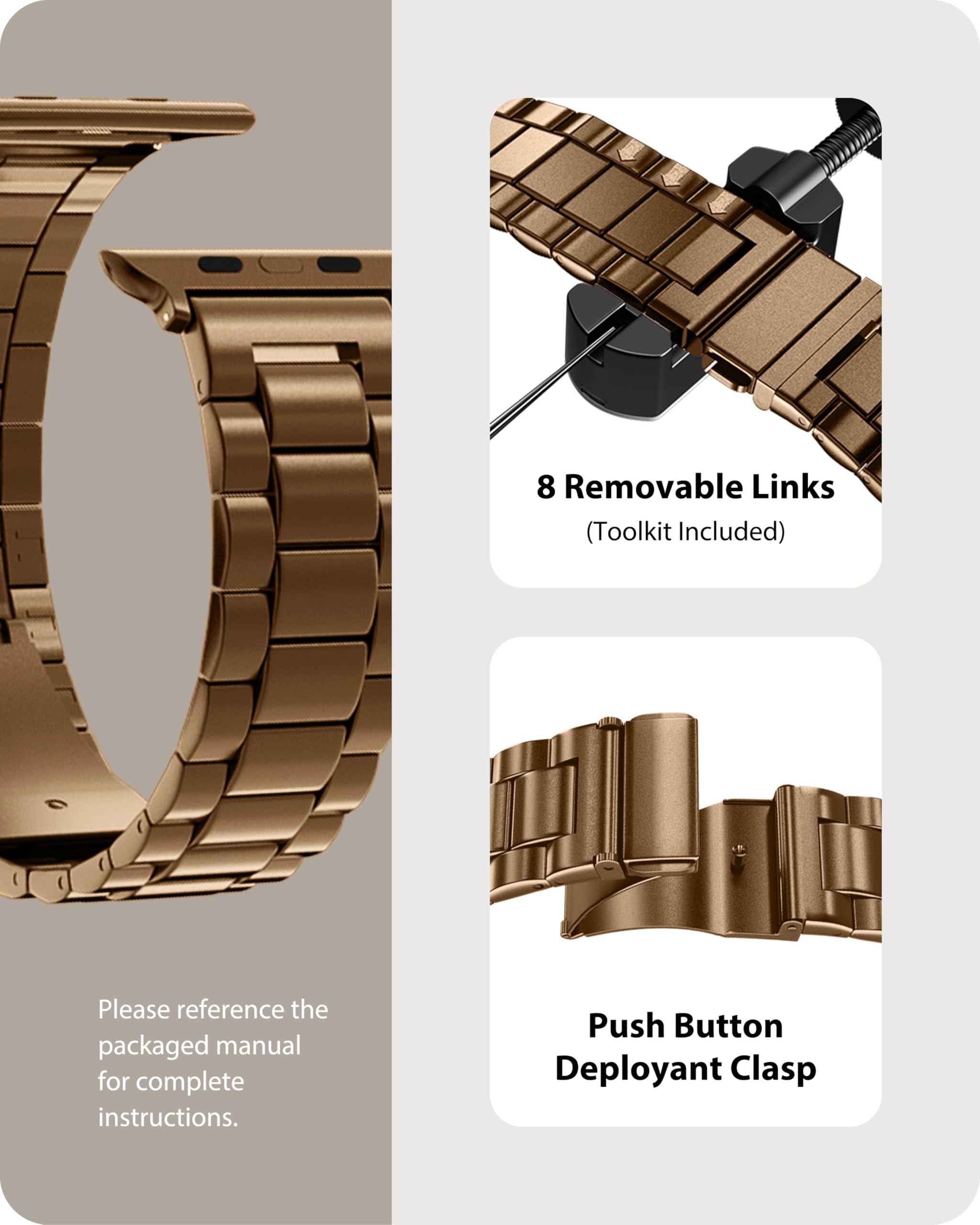 Foto 5 pulgar | Correa Fullmosa de Metal para Apple Watch 42 / 44 / 45 mm Café Dorado - Venta Internacional