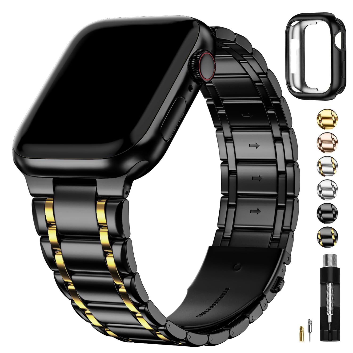 Foto 2 pulgar | Correa de Reloj Fullmosa Compatible con Apple 38-49 mm Negra y Dorada - Venta Internacional