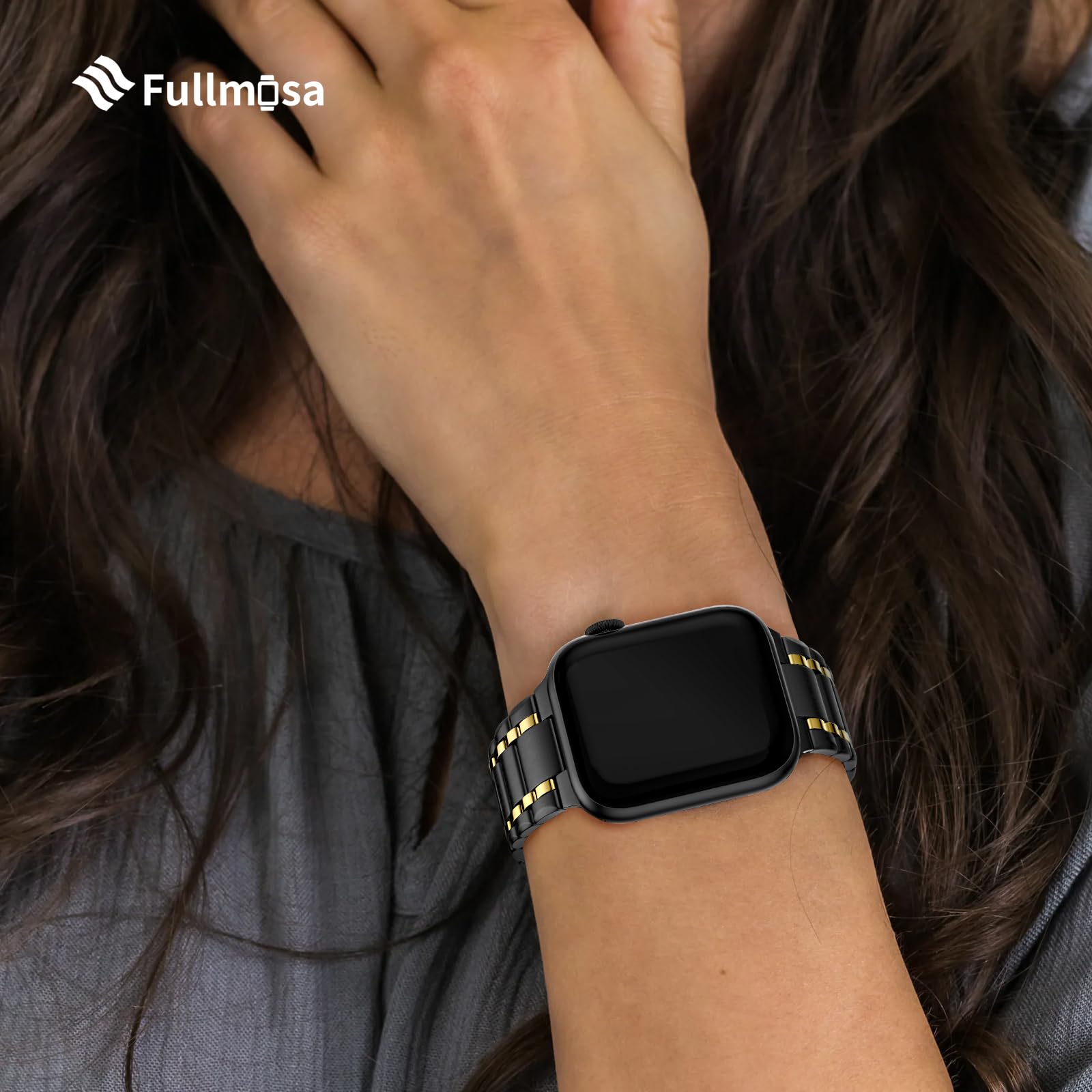 Foto 4 pulgar | Correa de Reloj Fullmosa Compatible con Apple 38-49 mm Negra y Dorada - Venta Internacional