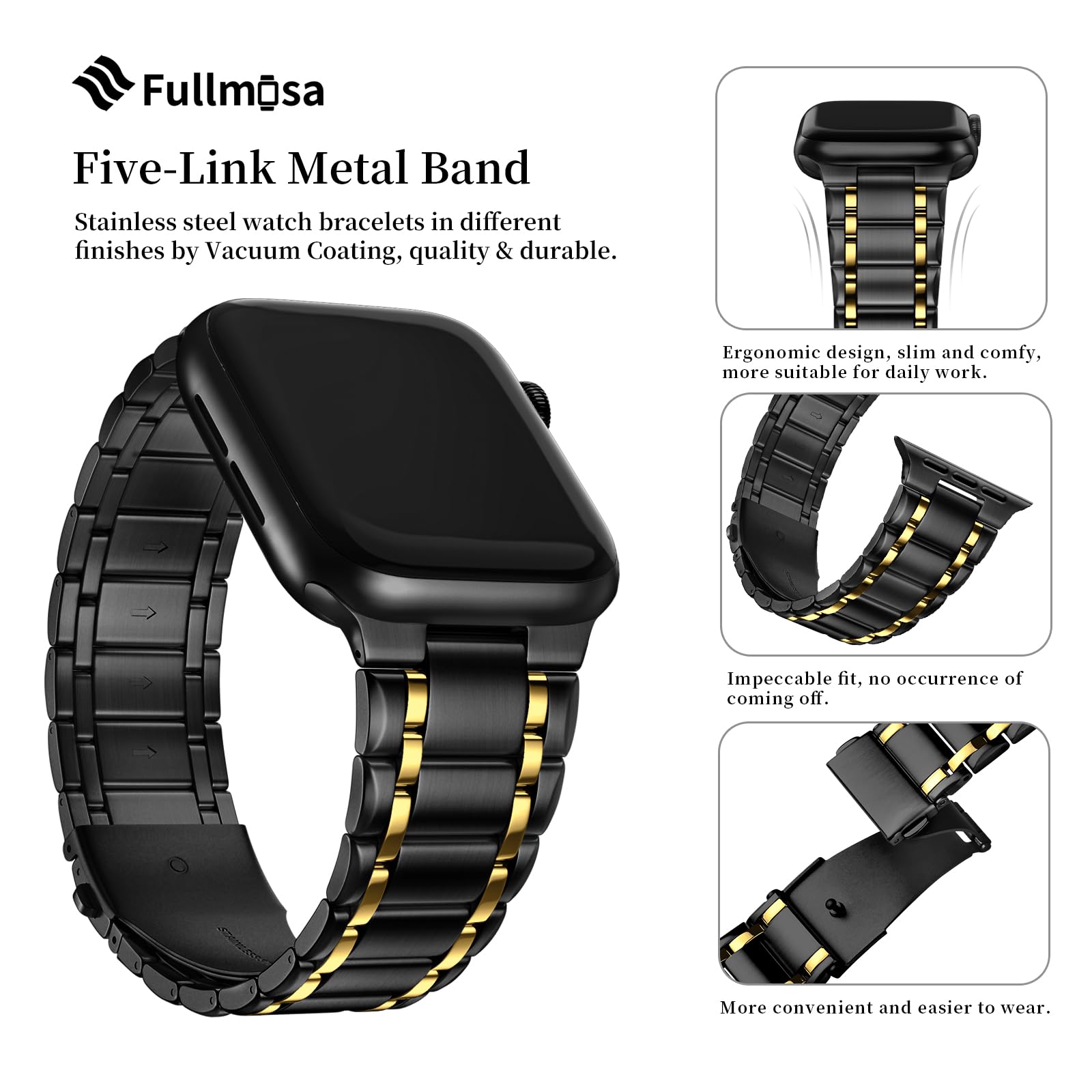 Foto 6 pulgar | Correa de Reloj Fullmosa Compatible con Apple 38-49 mm Negra y Dorada - Venta Internacional