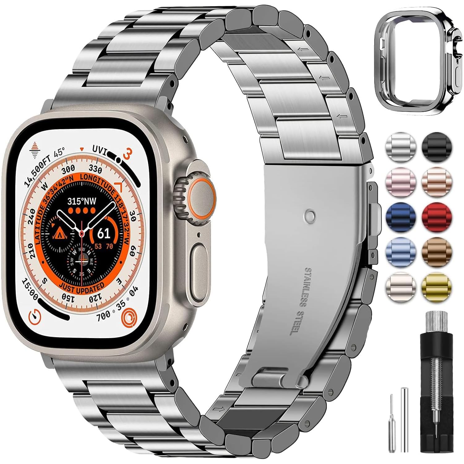 Correa De Reloj Fullmosa Compatible Con Apple, Acero Inoxidable, 49 Mm - Venta Internacional.