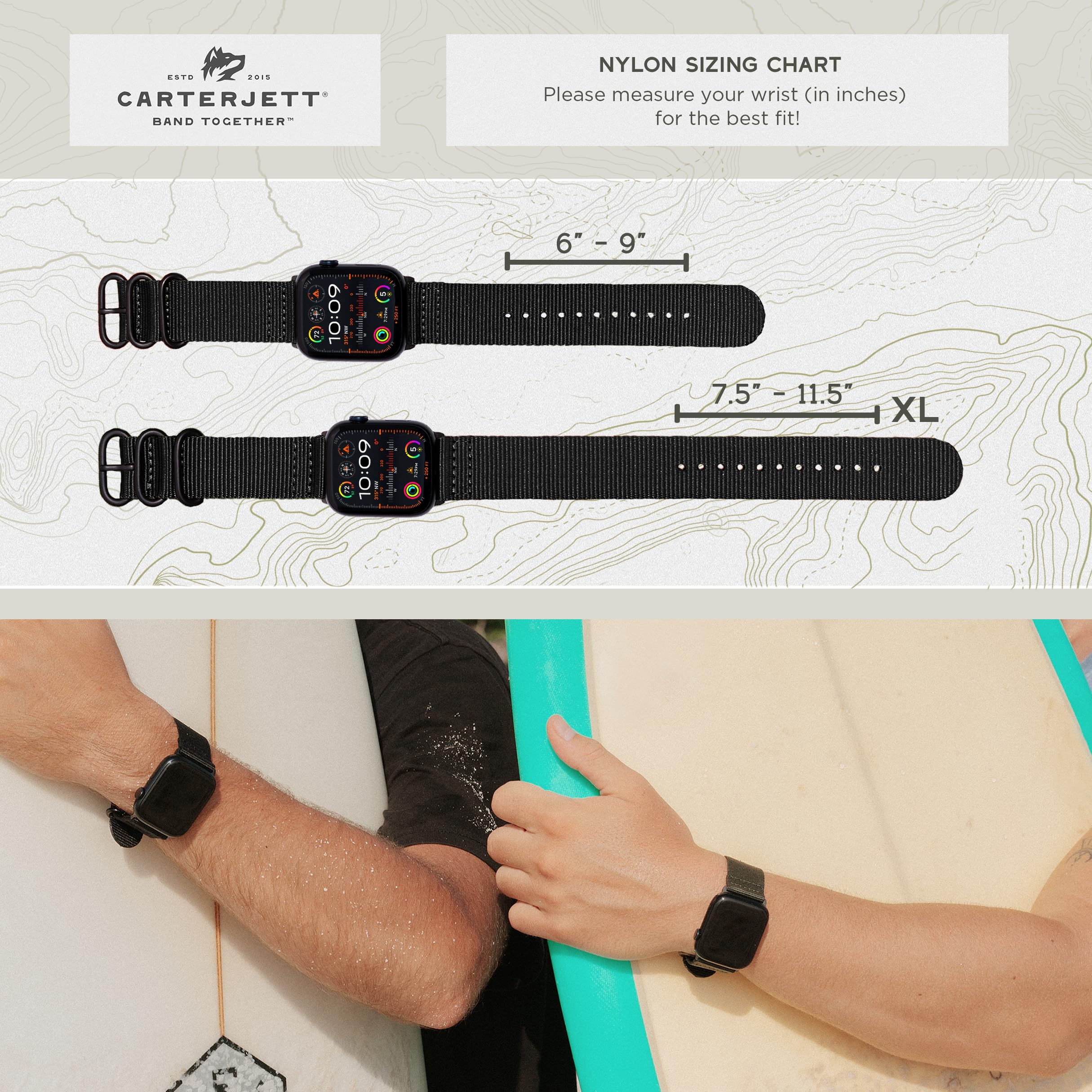 Foto 8 pulgar | Correa de Reloj Carterjett Hiking Trail de Nailon Para Apple 42 Mm Negra - Venta Internacional