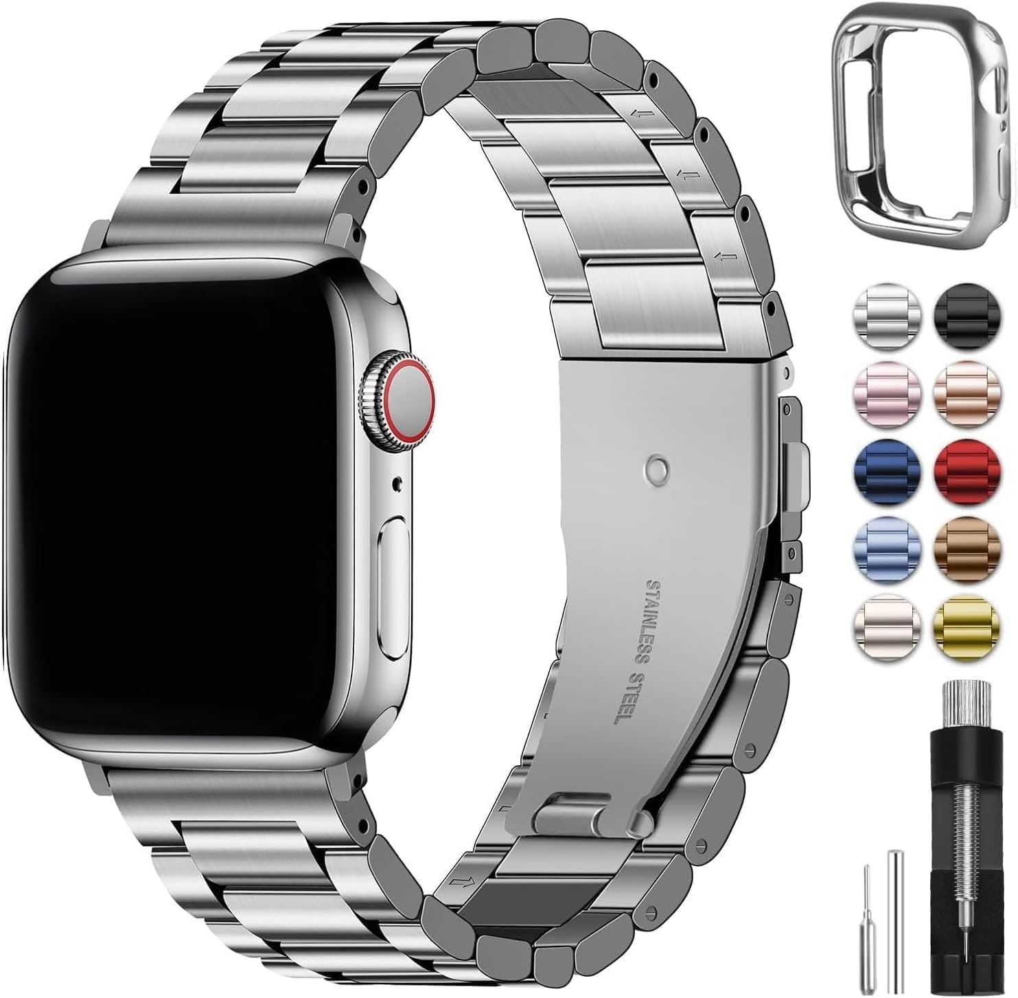 Foto 2 pulgar | Correa de Reloj Fullmosa Compatible con Apple 42 Mm Plata Y Acero Inoxidable - Venta Internacional