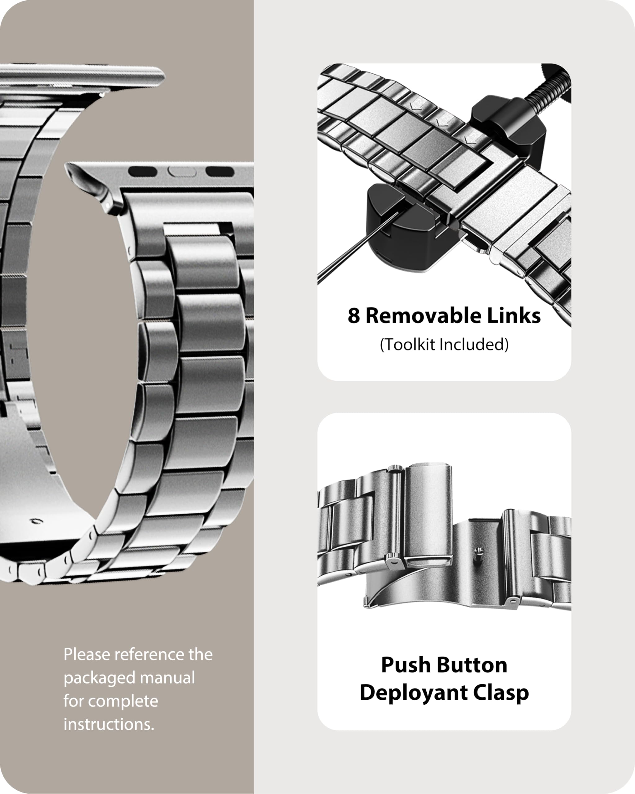 Foto 5 pulgar | Correa de Reloj Fullmosa Compatible con Apple 42 Mm Plata Y Acero Inoxidable - Venta Internacional