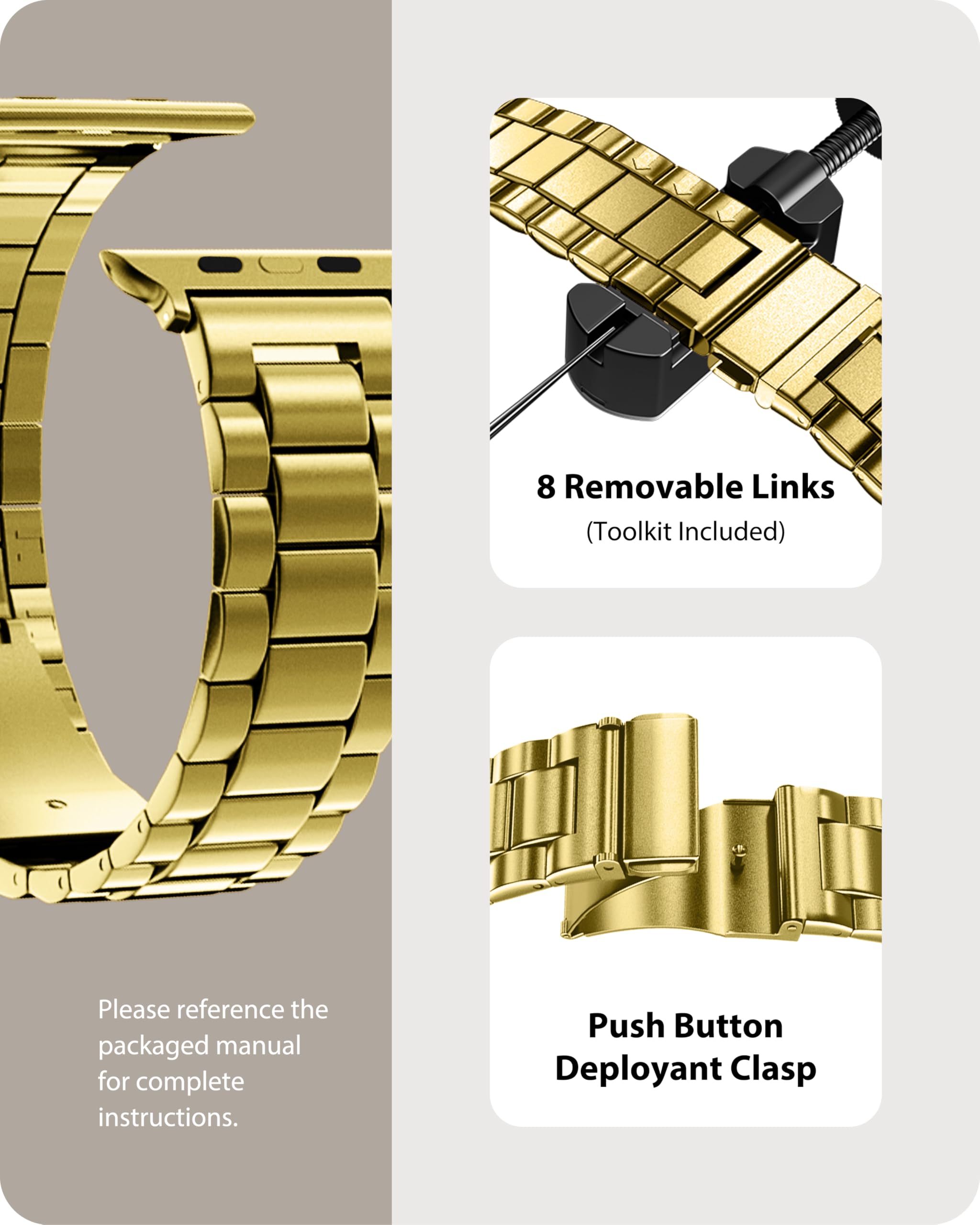 Foto 4 | Correa de Reloj Fullmosa Compatible con Apple de 41 /40 /38 mm Dorada - Venta Internacional