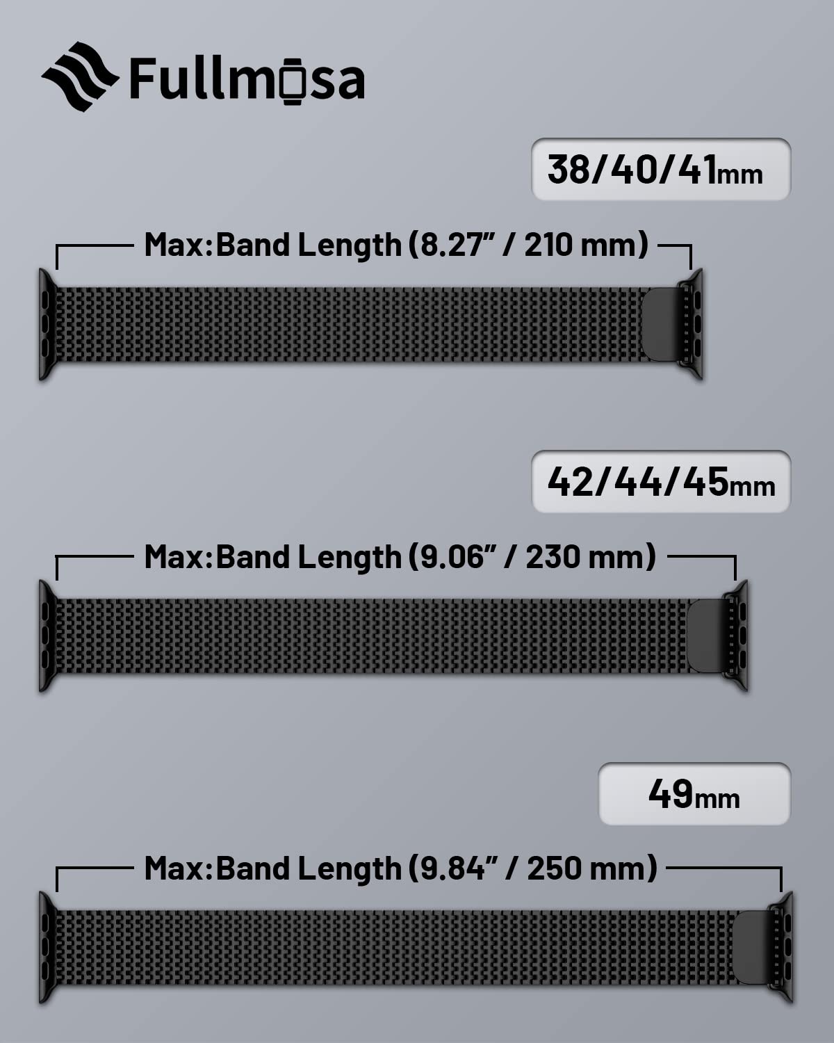 Foto 7 | Correa de Reloj Fullmosa Compatible con Apple De 45 Mm/44 Mm/42 Mm Negra - Venta Internacional