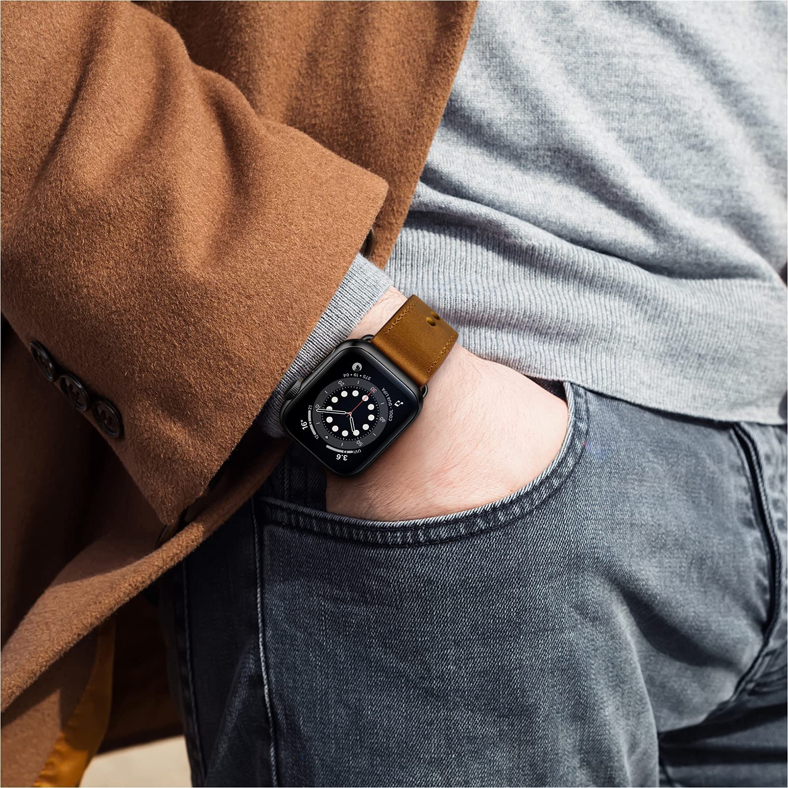 Foto 4 | Correa de Reloj Ouheng Piel Auténtica Para Apple Watch De 49 A 38 Mm - Venta Internacional