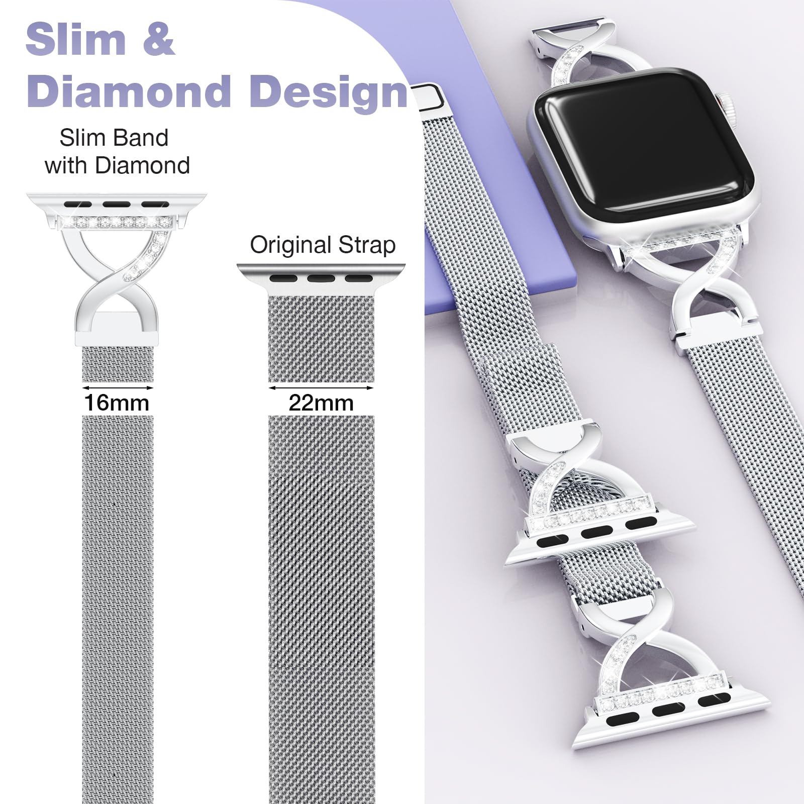 Foto 3 | Correa para Apple Watch Brg Malla Fina Acero Inoxidable - Venta Internacional