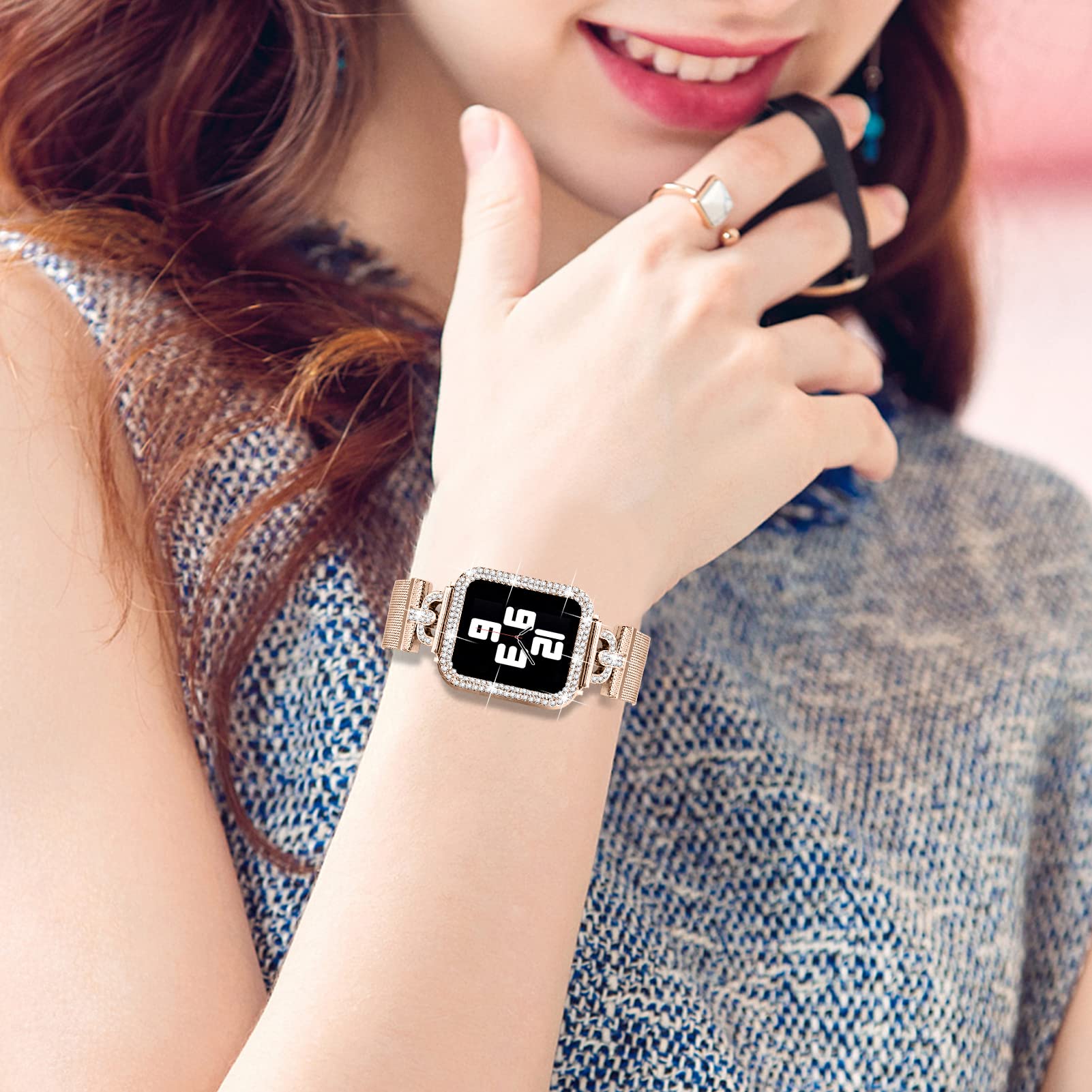 Foto 7 pulgar | Pulsera Magnética Milanesa Joyozy Para Apple Watch, Oro Rosa - Venta Internacional.