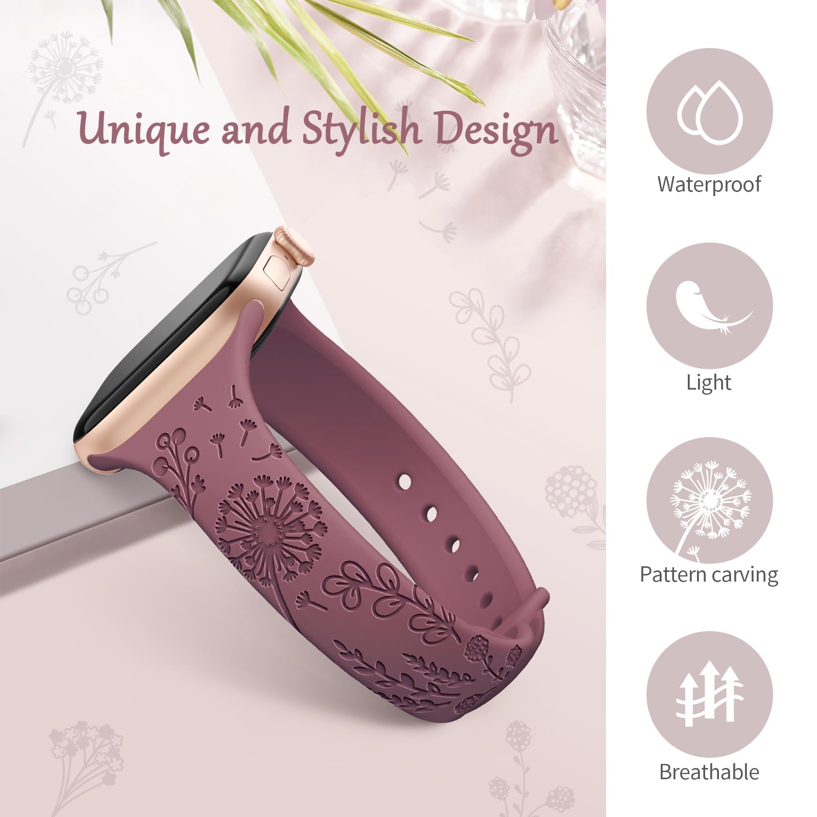 Foto 3 pulgar | Correa De Reloj Amsky Slim De Silicona Grabada Con Estampado Floral, Paquete De 6 Unidades, 40-49 Mm - Venta Internac