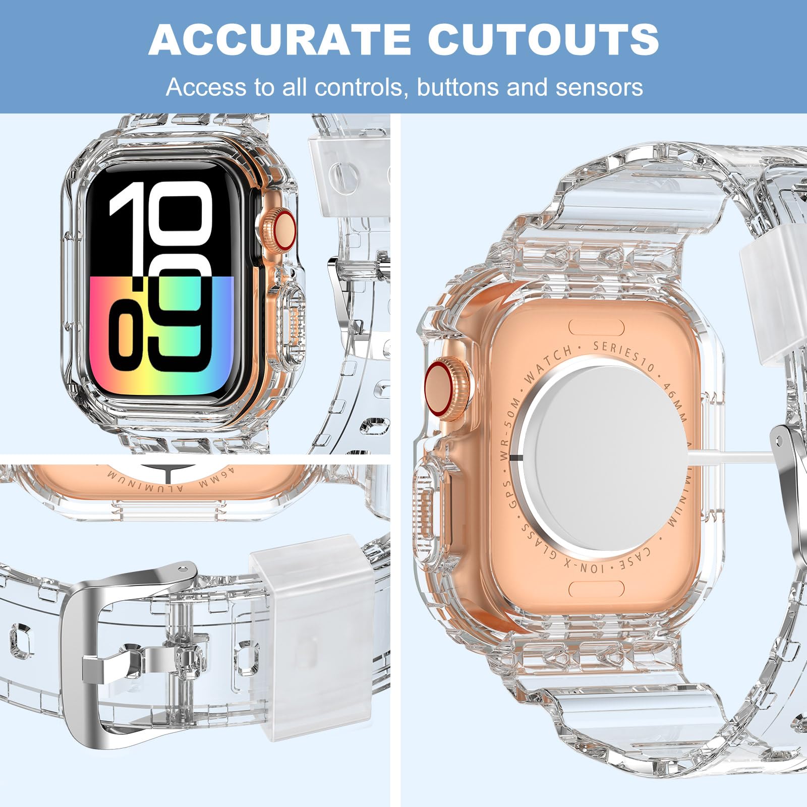 Foto 5 pulgar | Correa para Apple Watch XYF Transparente de 46 mm con Funda Protectora - Venta Internacional