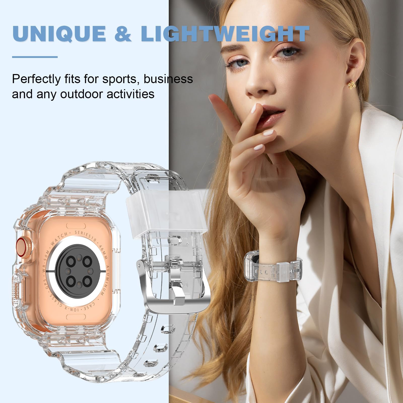 Foto 7 pulgar | Correa para Apple Watch XYF Transparente de 46 mm con Funda Protectora - Venta Internacional