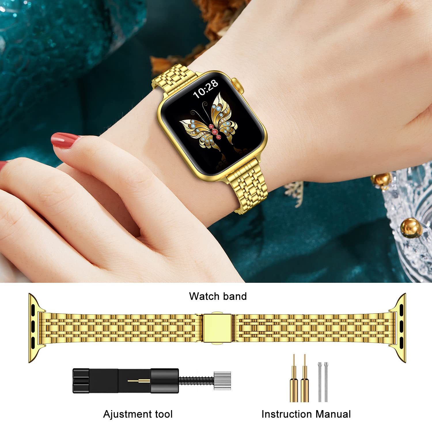 Foto 5 pulgar | Correa para Apple Watch Miohhr Slim Metal 42 Mm Dorado - Venta Internacional