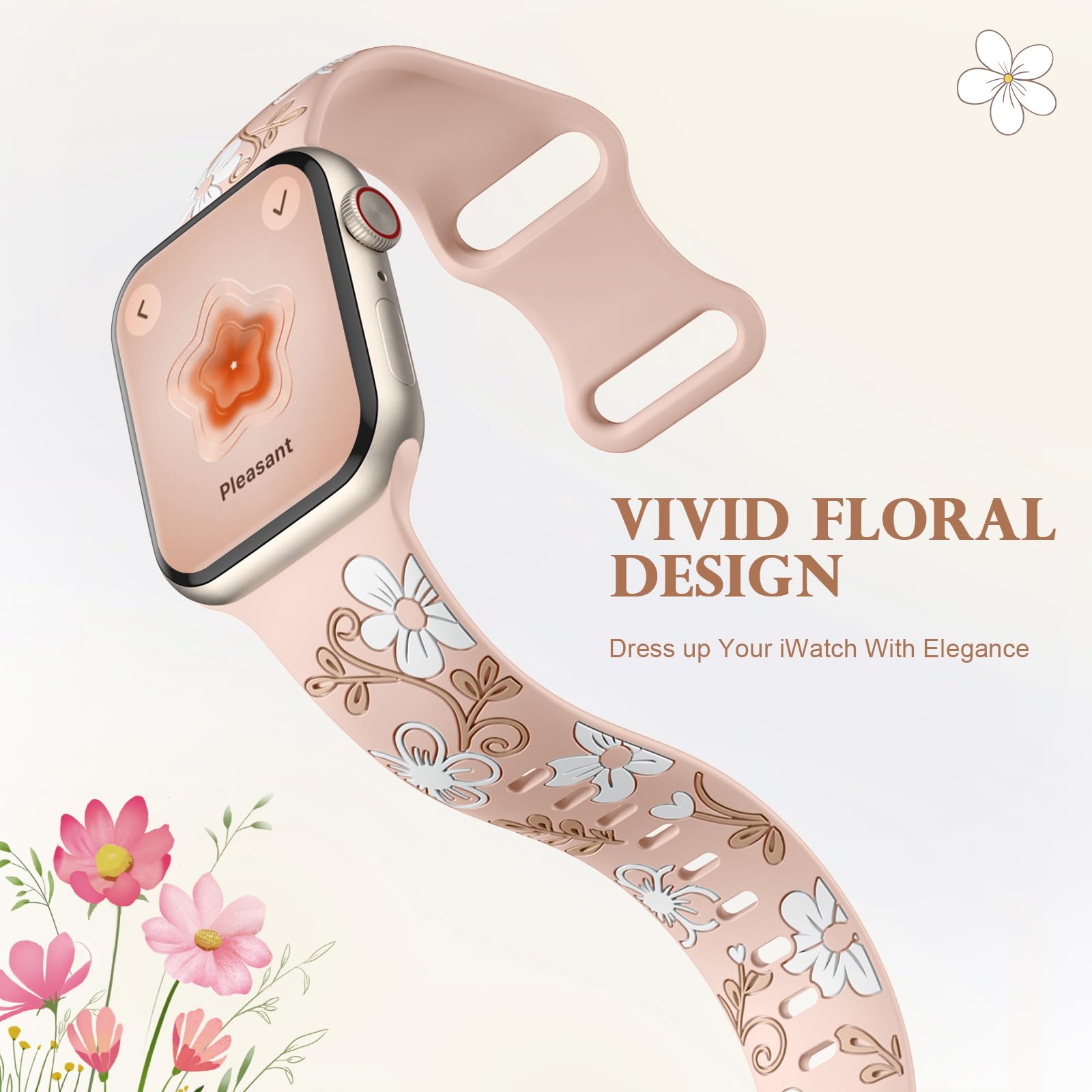 Foto 3 | Correa de Reloj Witzon Floral Silicone para Apple Watch de 40 mm a 49 mm - Venta Internacional