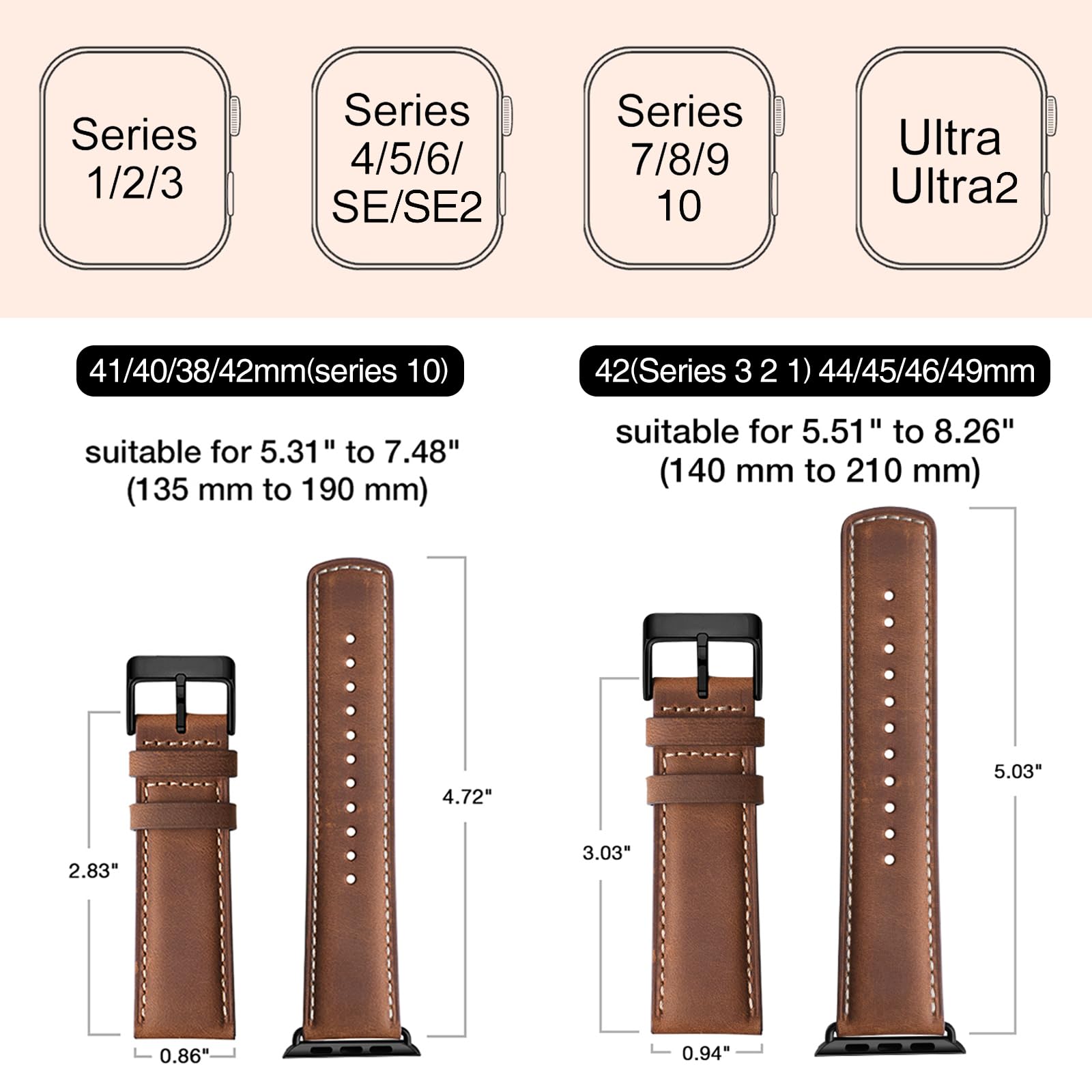 Foto 6 pulgar | Correa de Reloj Sunfwr de Piel 42 para Apple - Venta Internacional