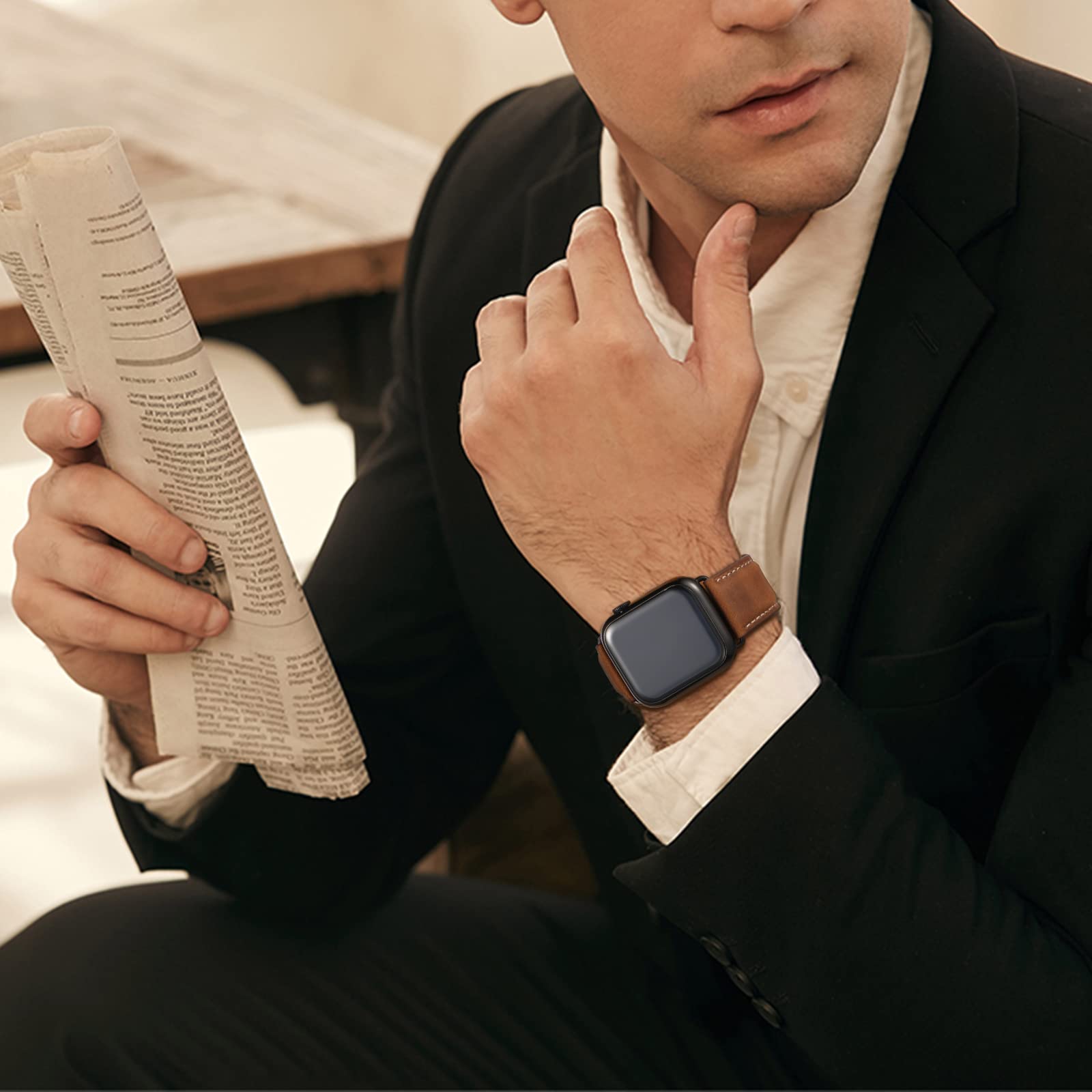 Foto 7 pulgar | Correa de Reloj Sunfwr de Piel 42 para Apple - Venta Internacional