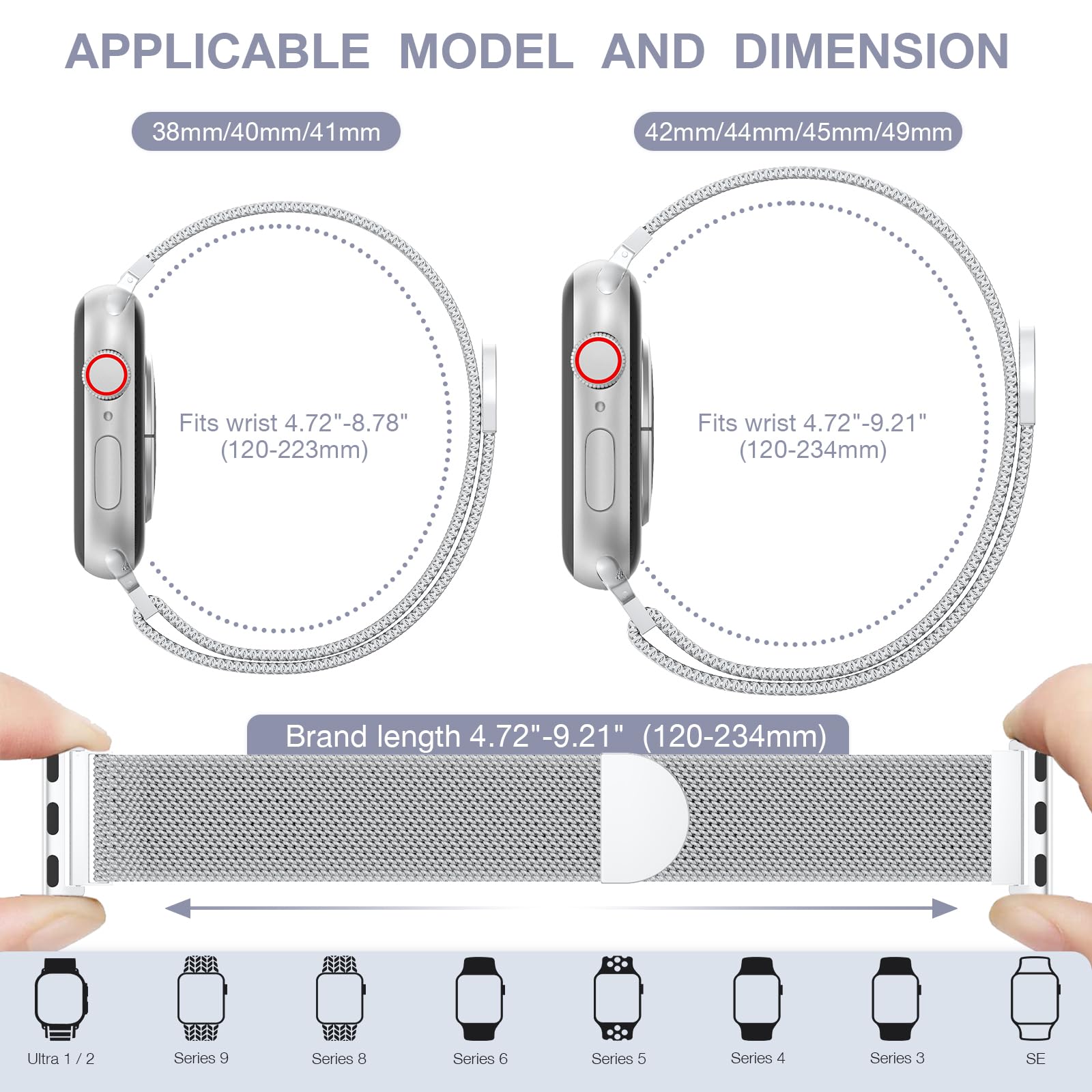 Foto 5 | Correa para Apple Watch Band Belongme Mesh Loop Acero Inoxidable 3 Piezas - Venta Internacional