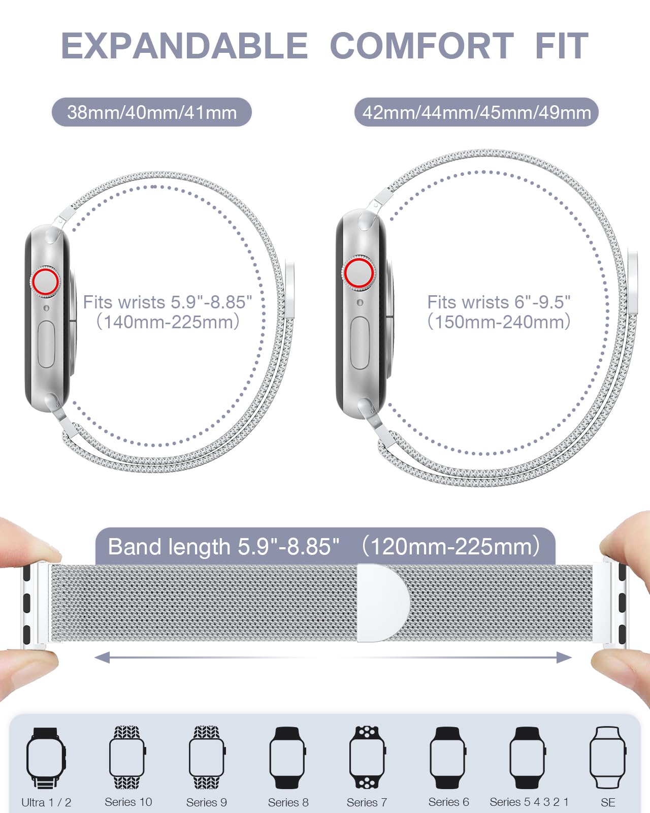Foto 5 | Correa De Reloj Brg Milanese Loop De Acero Inoxidable 38-49 Mm Apple - Venta Internacional.