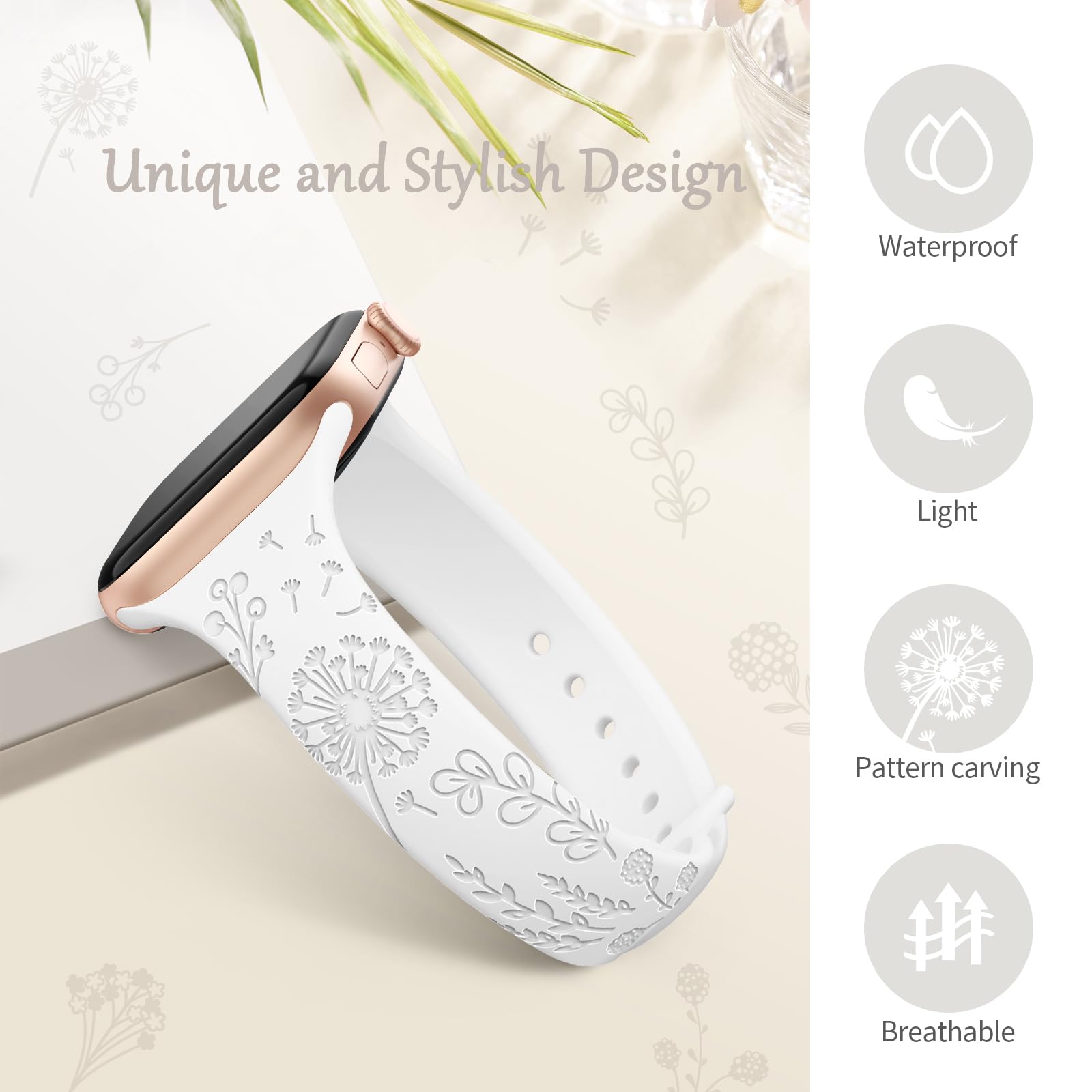 Foto 3 pulgar | Correa De Reloj Amsky Slim De Silicona Grabada Con Estampado Floral, Paquete De 6 Unidades, 40-49 Mm - Venta Internac