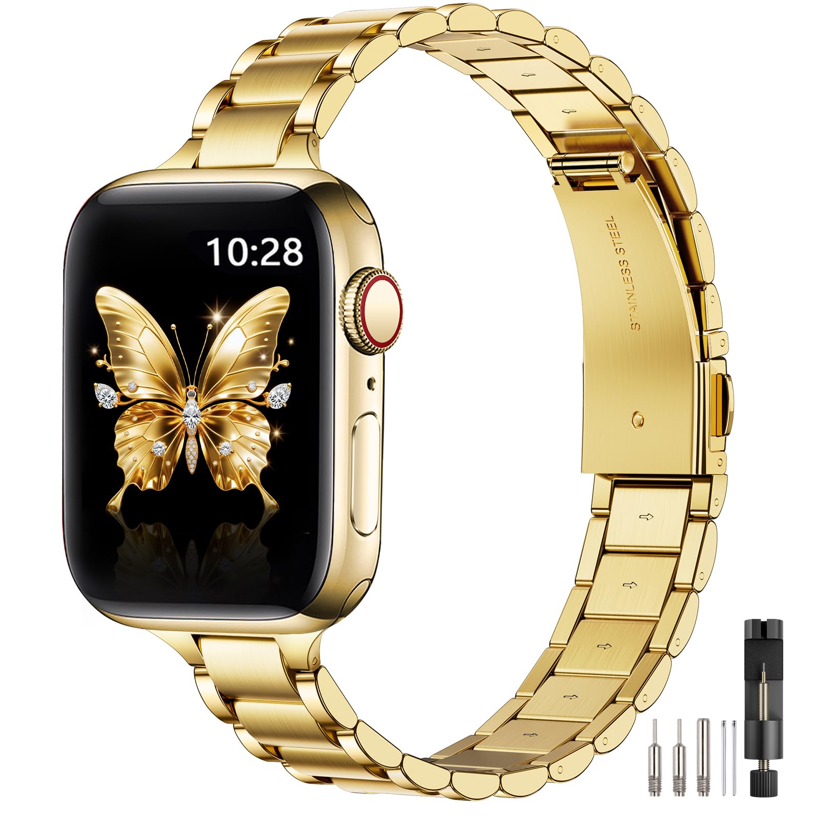 Correa De Reloj Wfeagl, Correas Metálicas Finas De 42 Mm Para Apple Watch, Color Dorado - Venta Internacional.