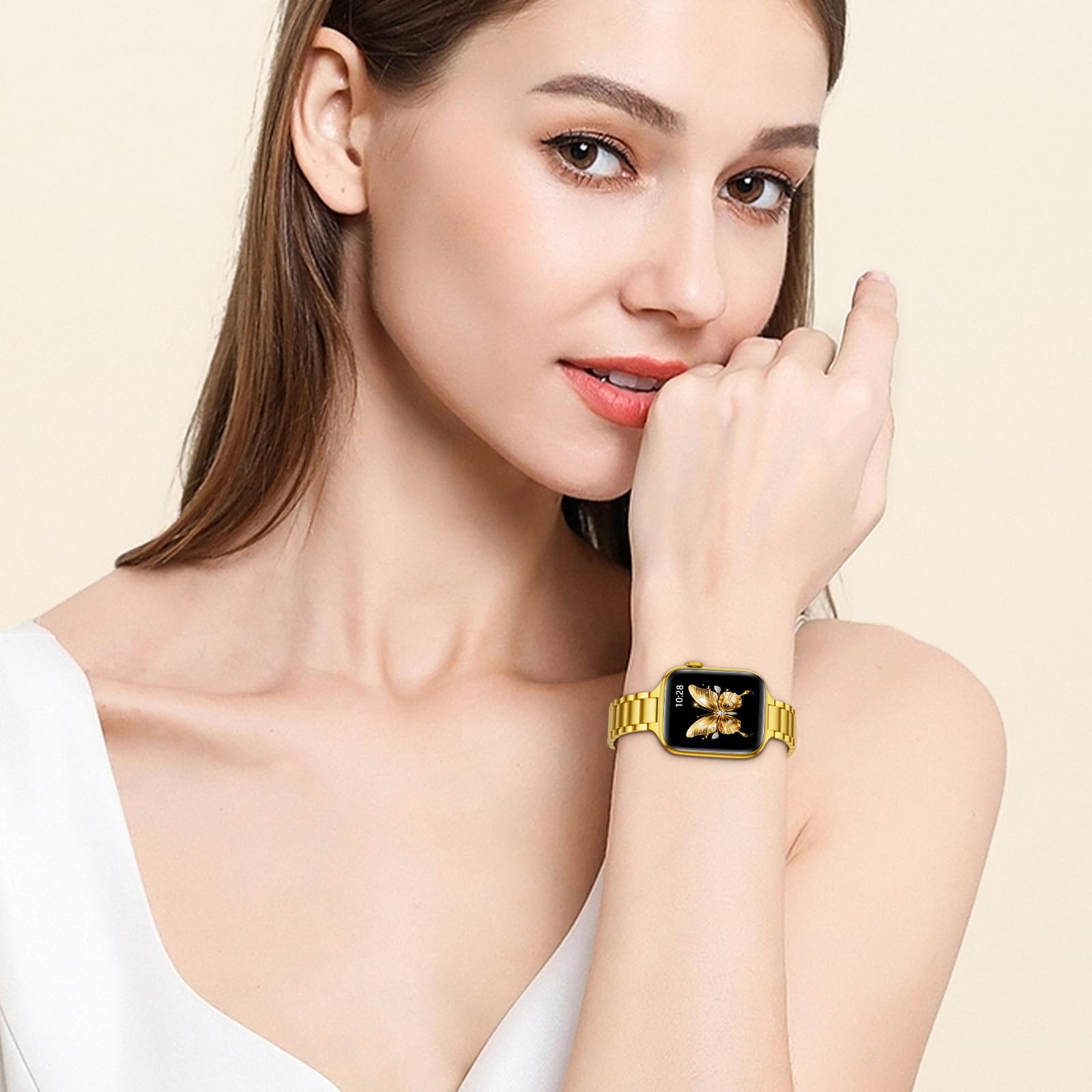 Foto 8 pulgar | Correa De Reloj Wfeagl, Correas Metálicas Finas De 42 Mm Para Apple Watch, Color Dorado - Venta Internacional.