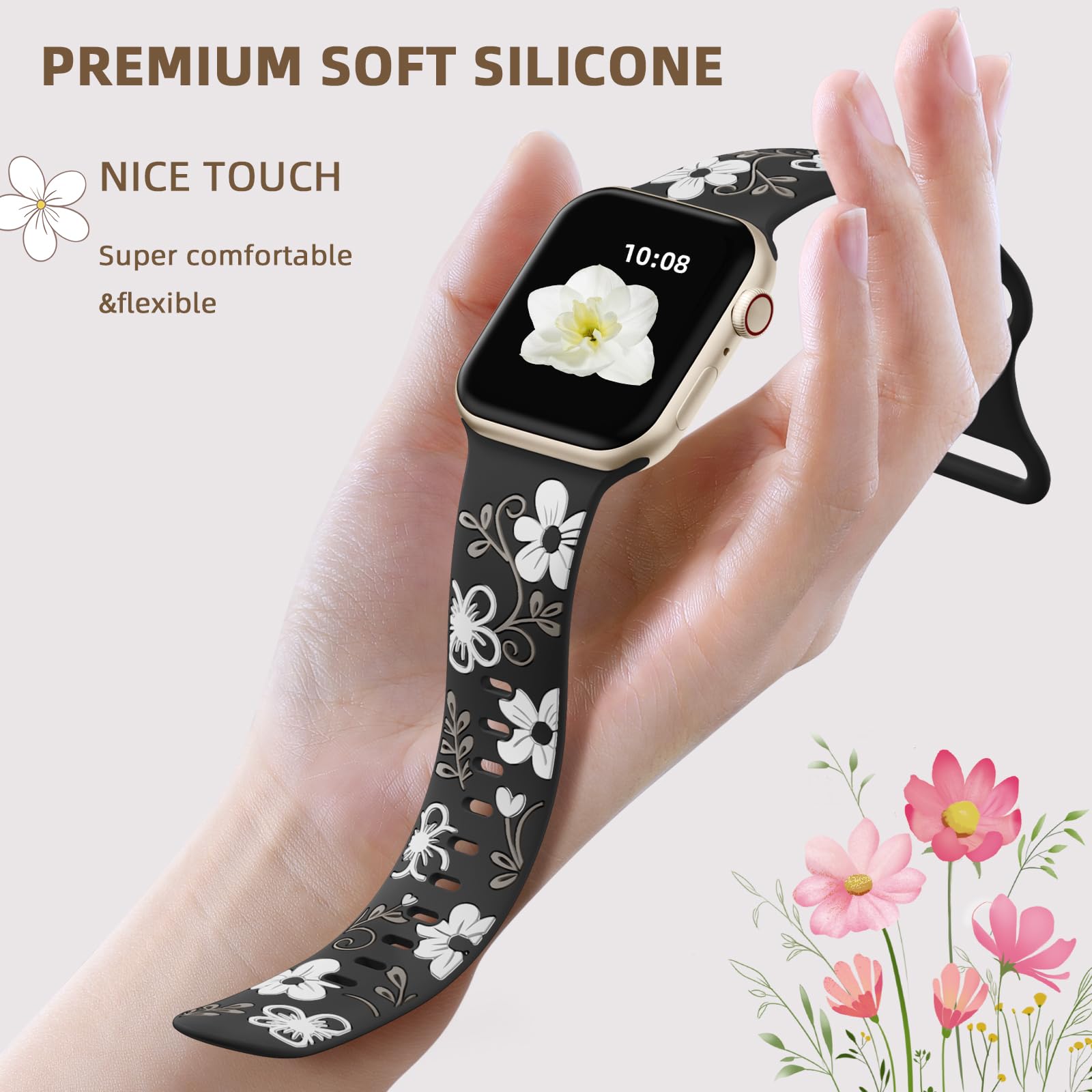Foto 5 pulgar | Correa de Reloj Witzon Cute Flower de Silicona para Apple 42 mm y 44 mm - Venta Internacional