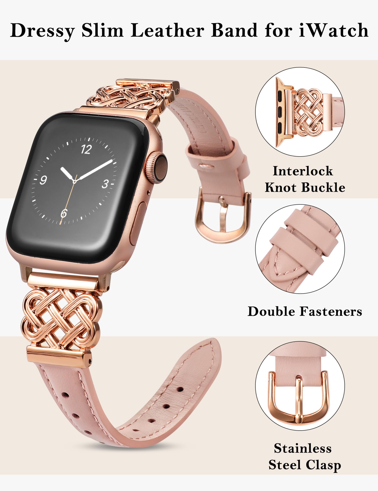 Foto 3 pulgar | Correa de Reloj Toyouths Leather para Apple 38/40/41/42 Mm Rosa- Venta Internacional