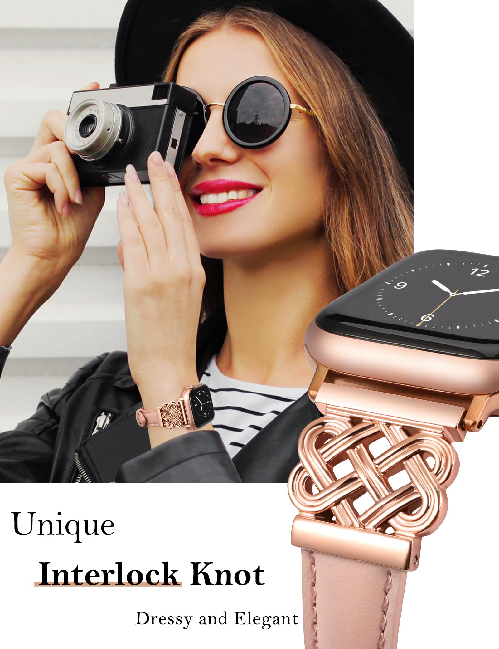 Foto 4 pulgar | Correa de Reloj Toyouths Leather para Apple 38/40/41/42 Mm Rosa- Venta Internacional