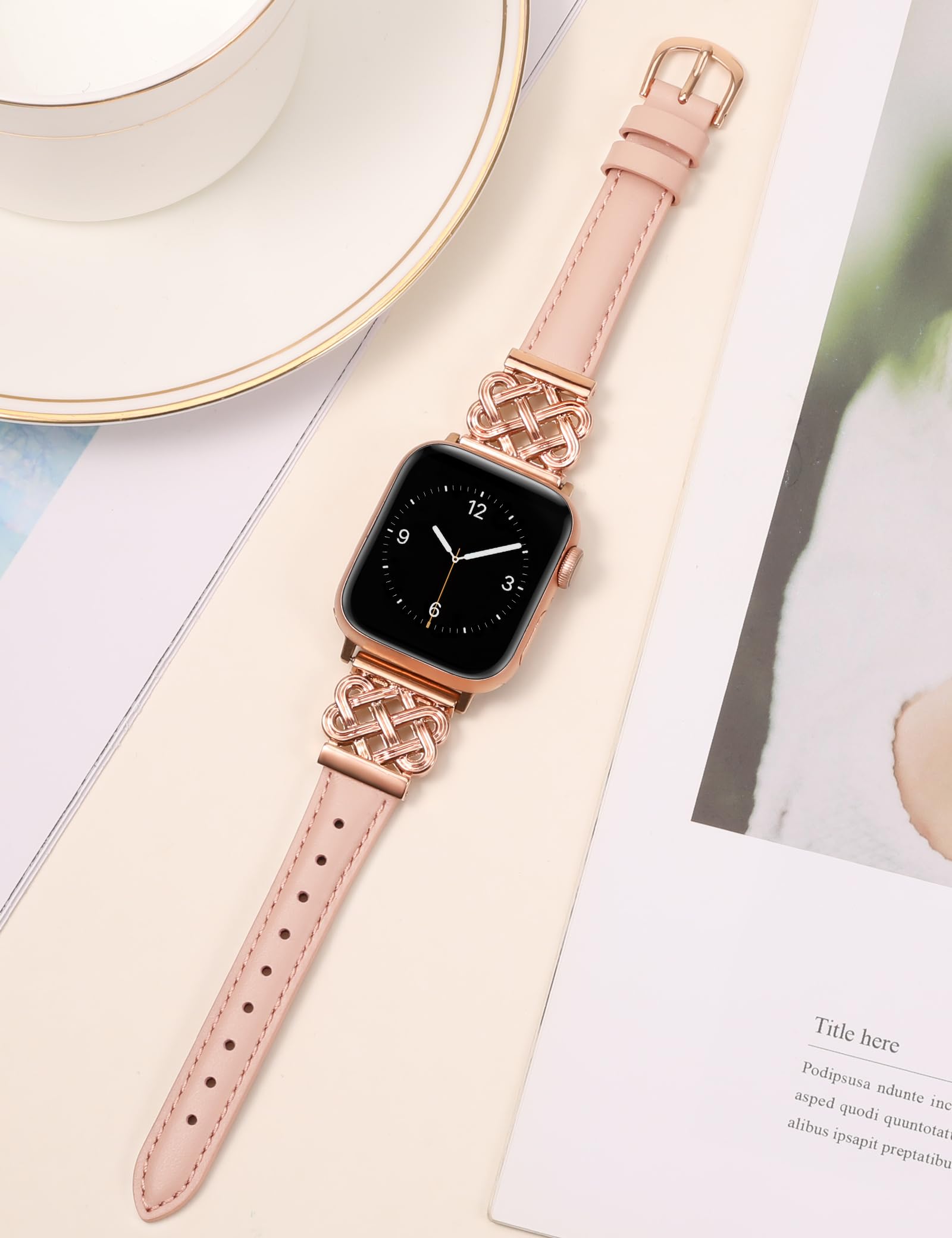 Foto 5 pulgar | Correa de Reloj Toyouths Leather para Apple 38/40/41/42 Mm Rosa- Venta Internacional