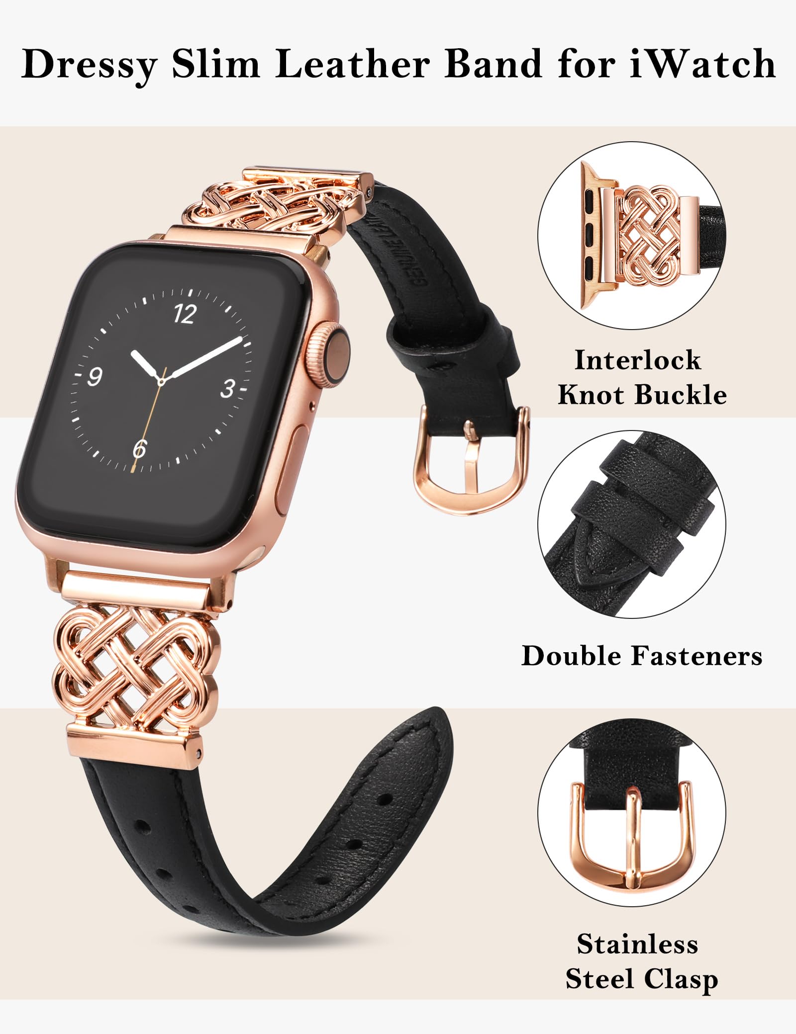 Foto 3 pulgar | Correa de Reloj Toyouths de Piel para Apple 38/40/41/42 Mm Negro- Venta Internacional