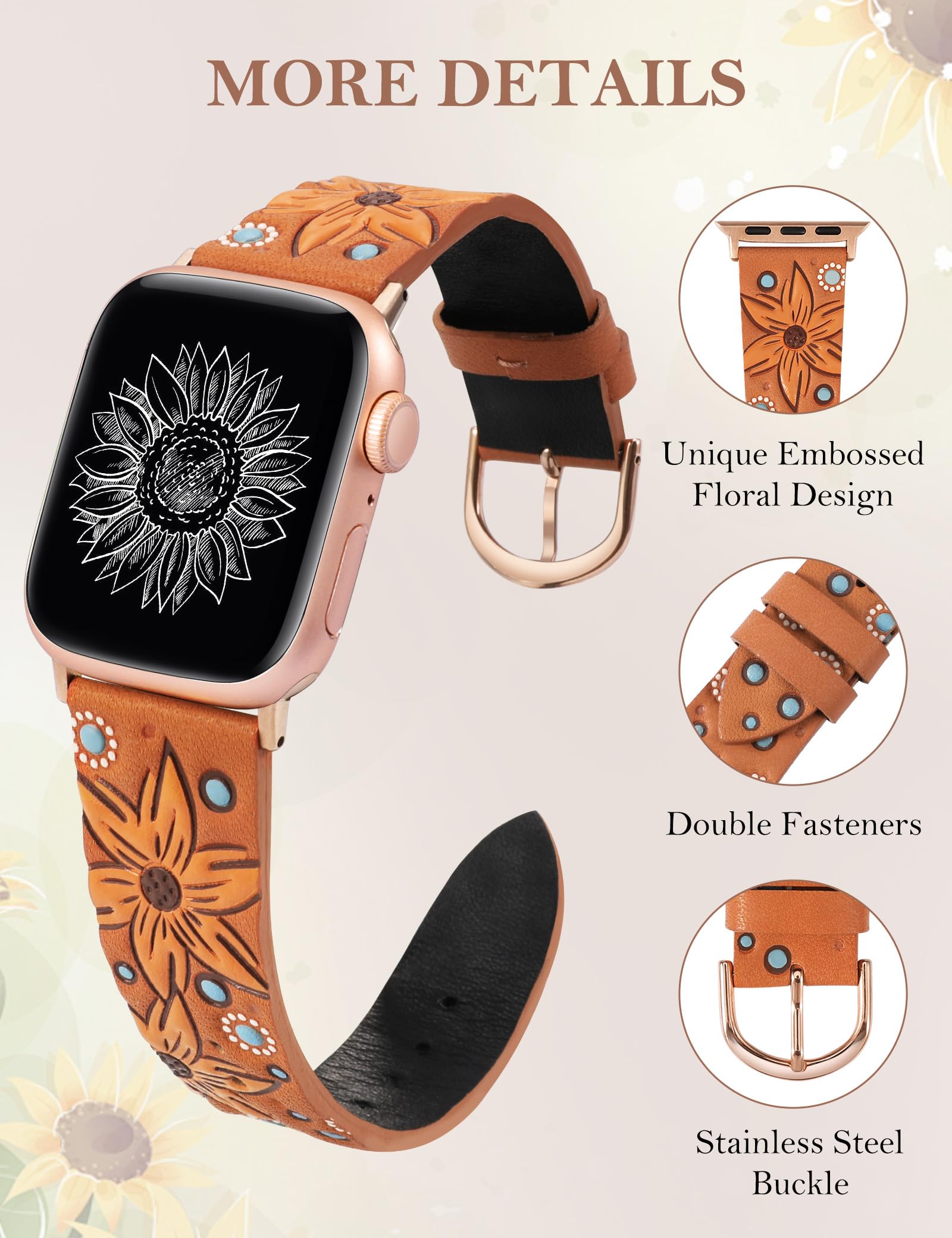Foto 3 | Correa De Reloj Minyee Leather Compatible Con Apple De 41 A 49 Mm - Venta Internacional.