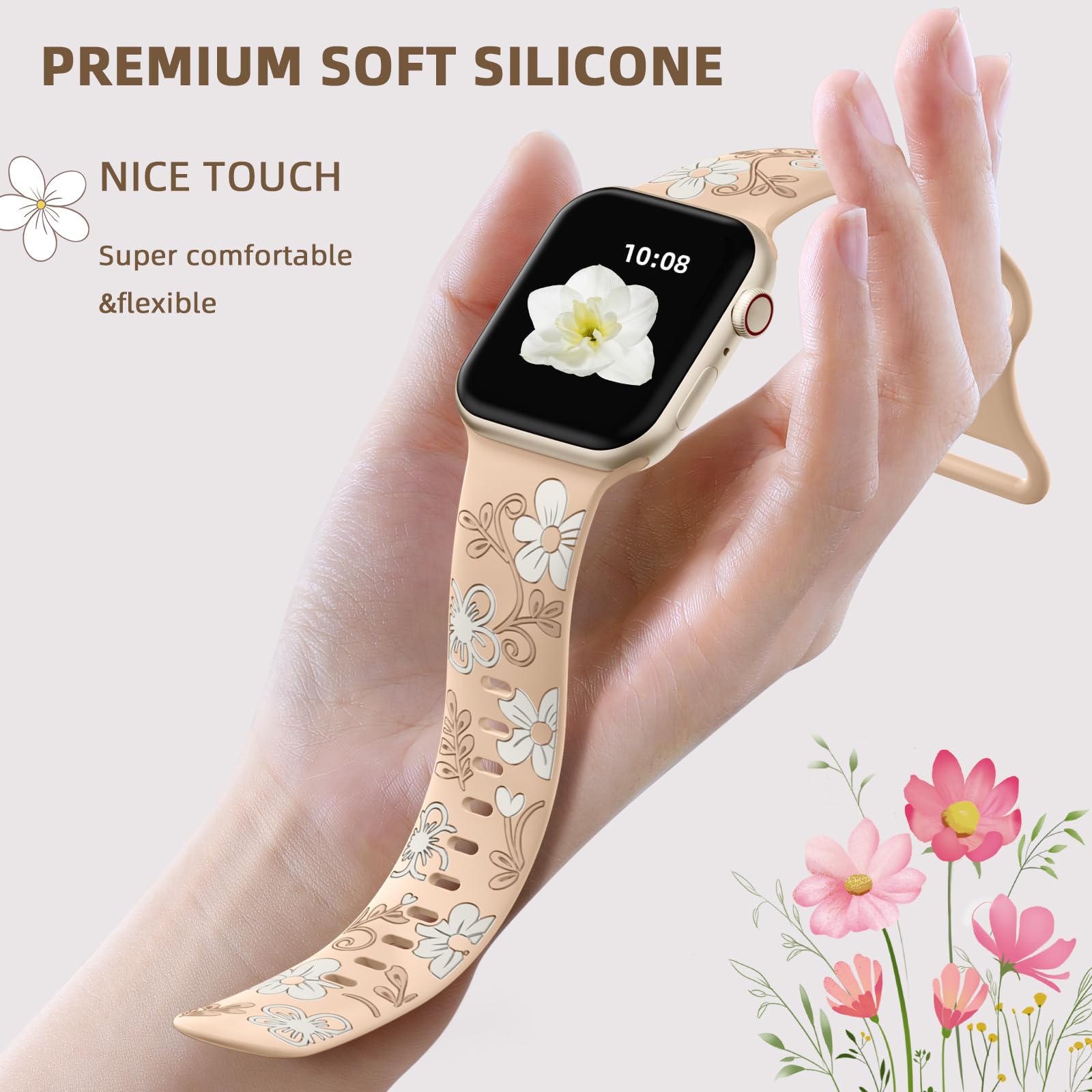 Foto 5 pulgar | Correa de Reloj Witzon Cute Flower Silicone para Apple 42 mm y 41 mm - Venta Internacional