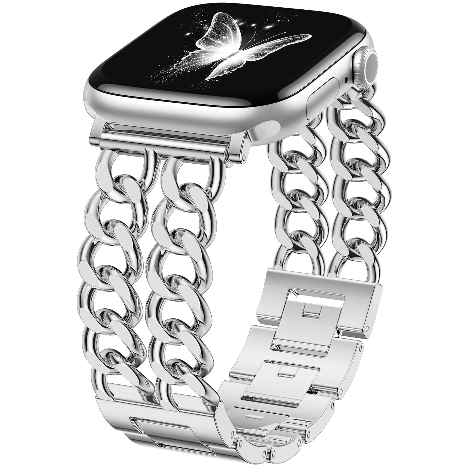 Correa De Reloj Geak, Doble Cadena De Acero De Metal Plateado, 44 Mm/42 Mm - Venta Internacional.