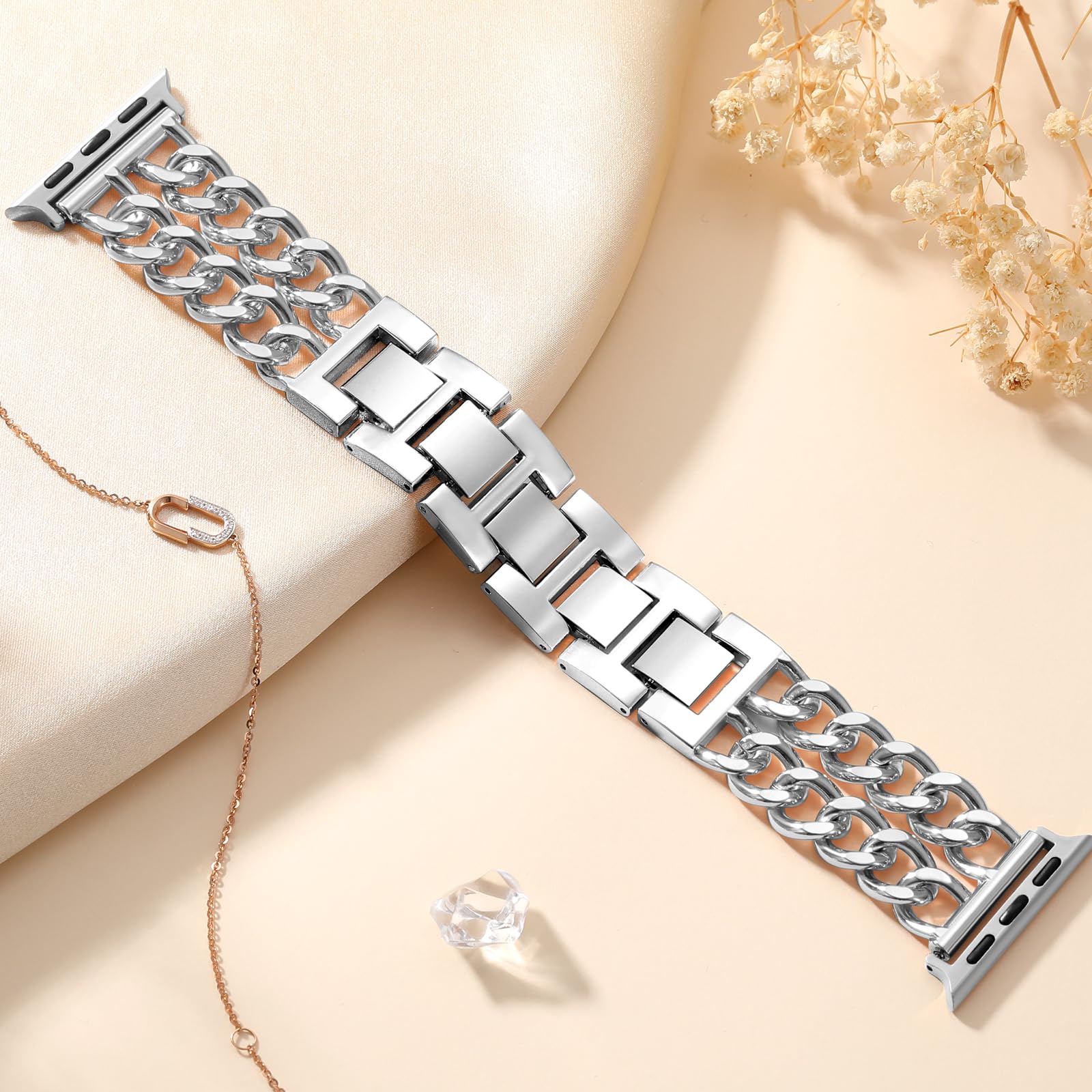 Foto 6 pulgar | Correa De Reloj Geak, Doble Cadena De Acero De Metal Plateado, 44 Mm/42 Mm - Venta Internacional.