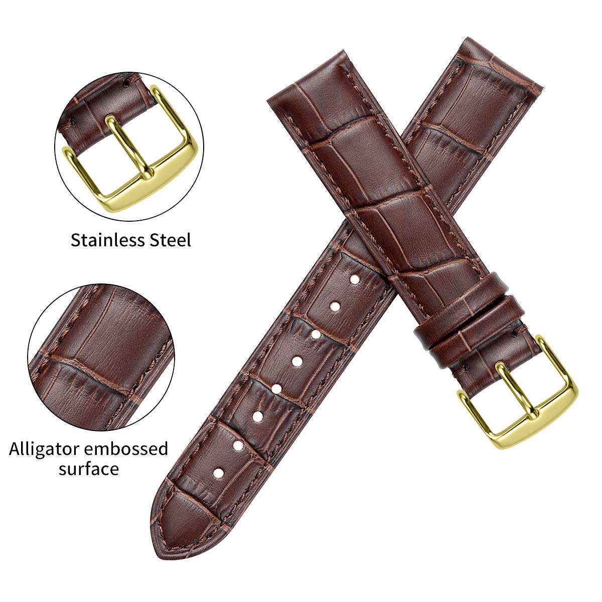 Foto 5 pulgar | Correa De Reloj Istrap, Piel De Becerro Con Grano De Aligátor, 18-24 Mm, Para Hombre Y Mujer - Venta Internacional.