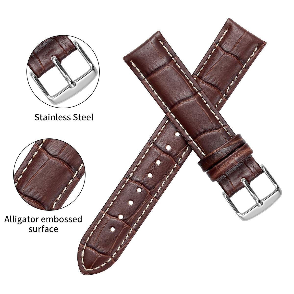 Foto 5 pulgar | Correa De Reloj Istrap, Piel De Becerro Con Grano De Cocodrilo, 21 Mm, Negro Y Marrón - Venta Internacional.